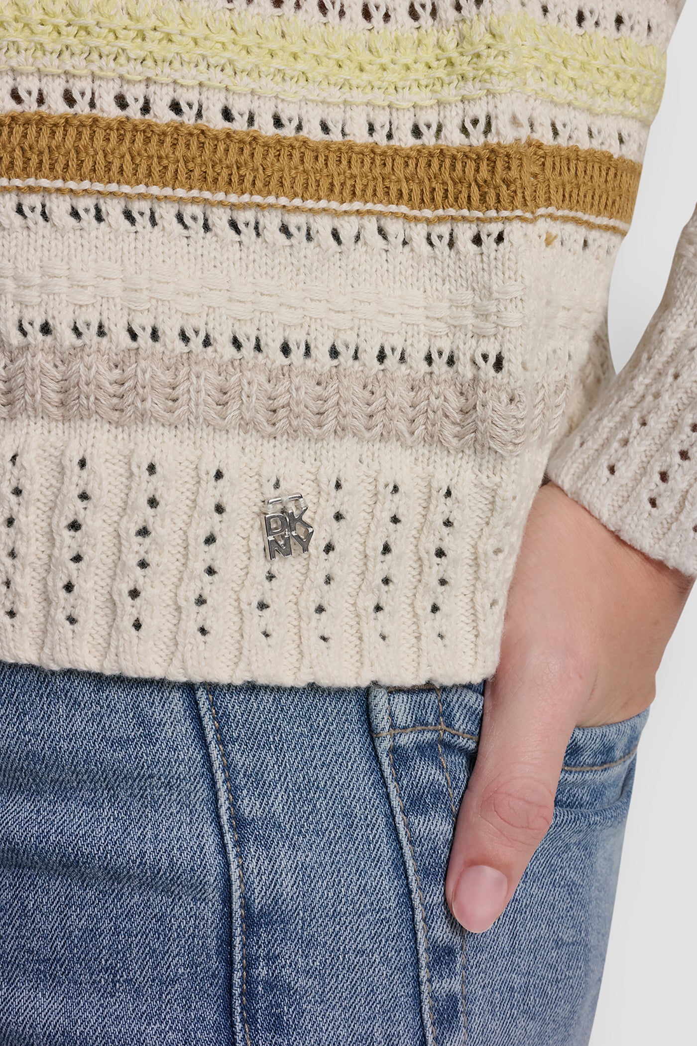 STRIPED MIXED POINTELLE STITCH SWEATER VIEW 6