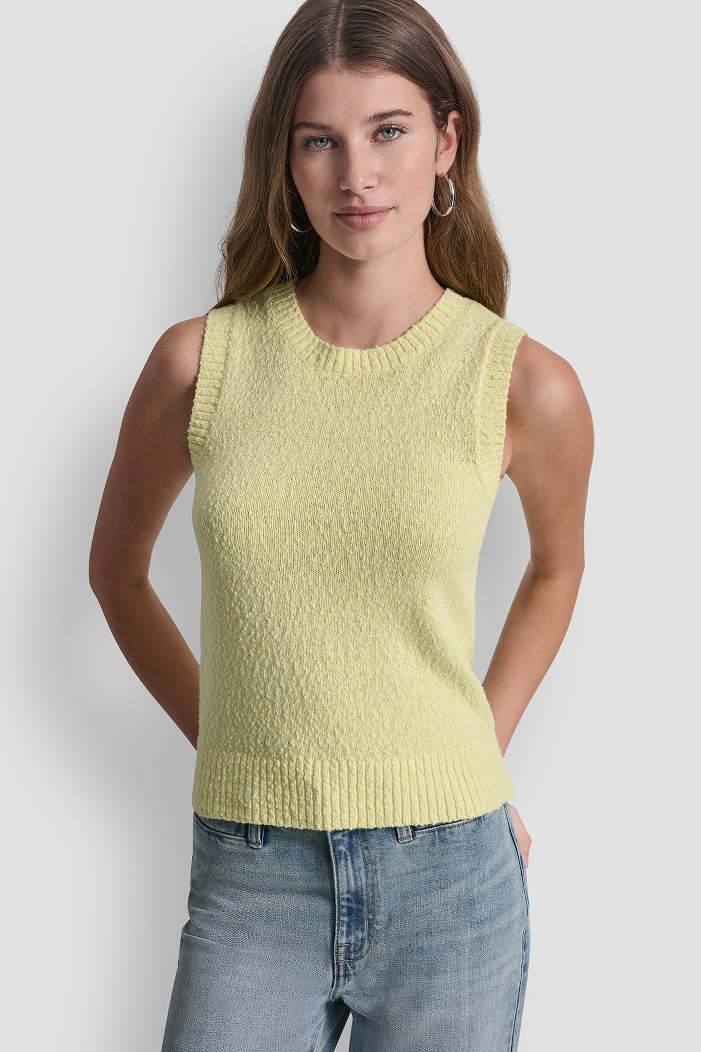 Lemon Light CREW NECK SLEEVELESS SWEATER, FRONT VIEW | The Vacation Edit