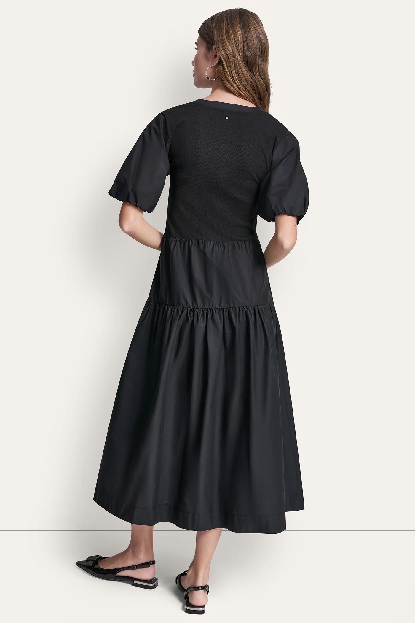 RIB HENLEY MIDI DRESS WITH PUFF SLEEVES VIEW 3 | MIDI DRESSES