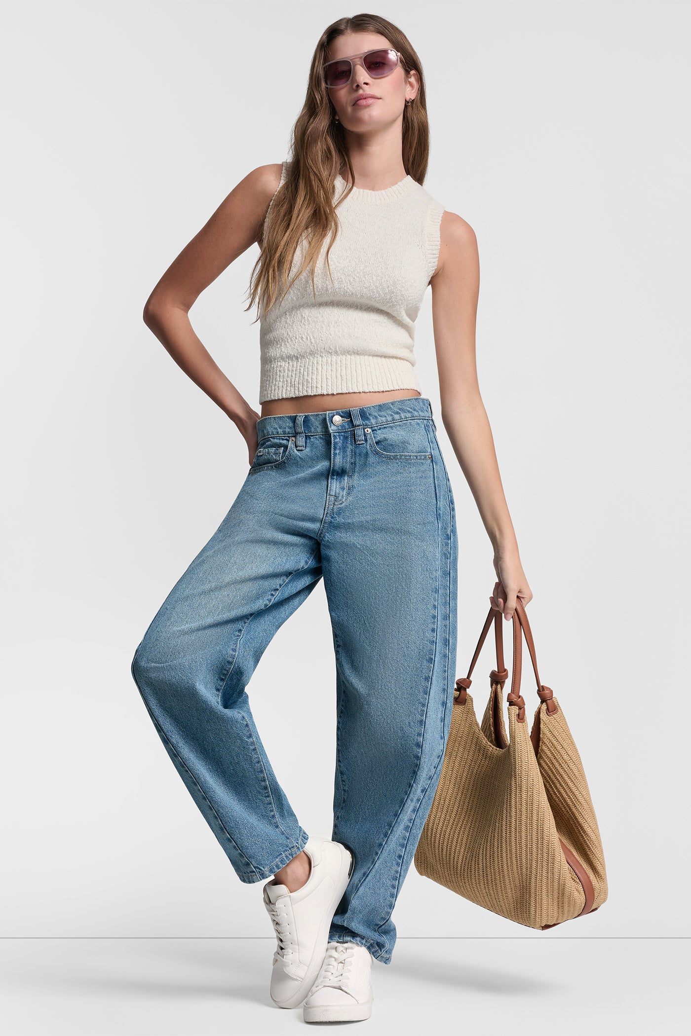 Ivory CREW NECK SLEEVELESS SWEATER, VIEW 1 | The Vacation Edit