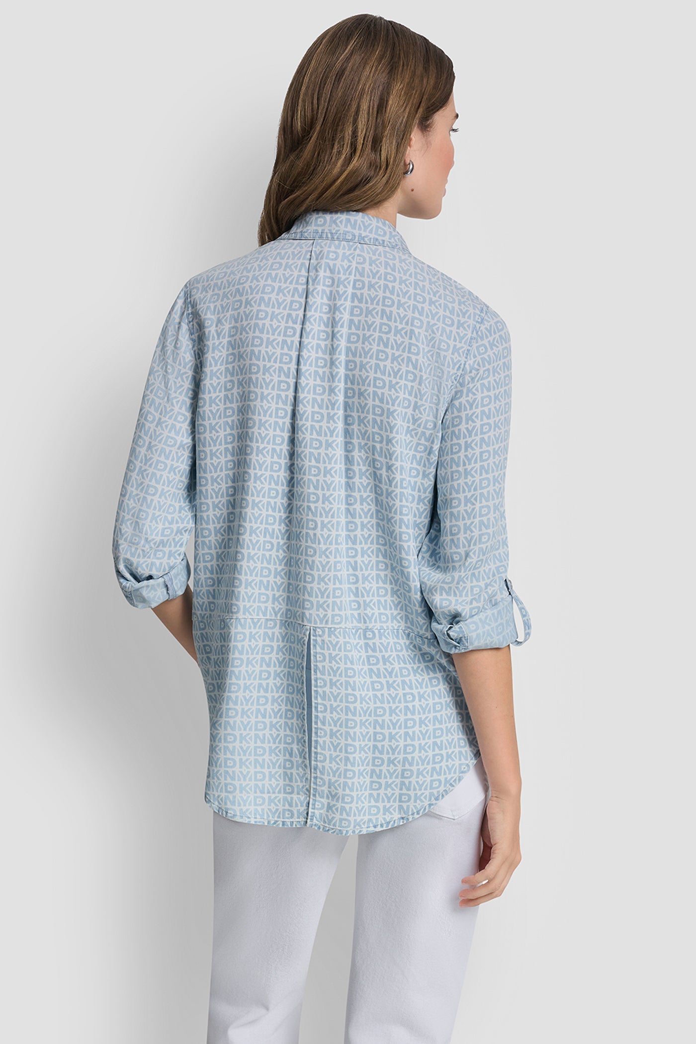 DKNY OUTLINE CHAMBRAY GARMENT DYE SPLIT BACK SHIRT, VIEW 2 | DKNY JEANS