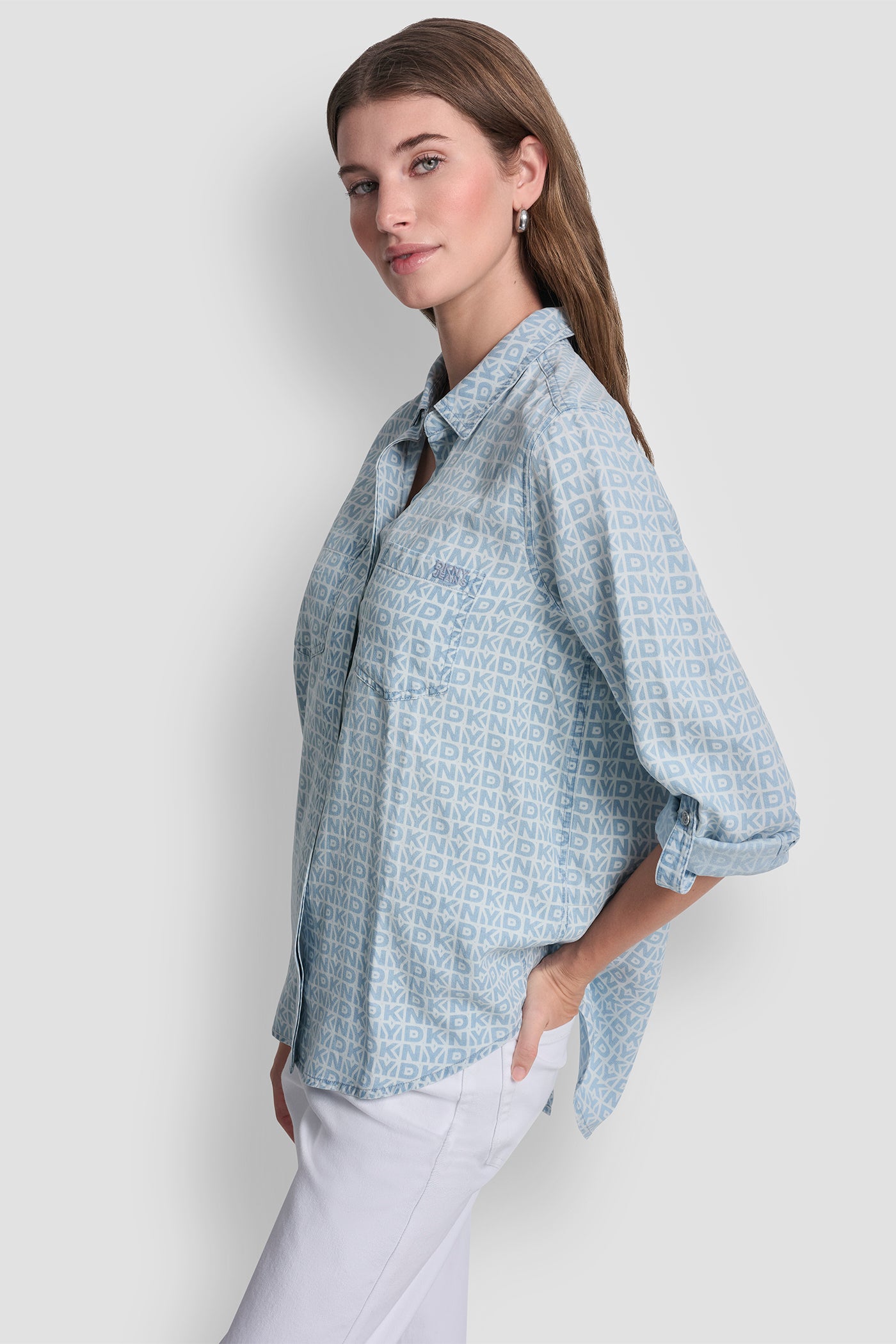 GARMENT DYE SPLIT BACK SHIRT VIEW 3 | DKNY JEANS