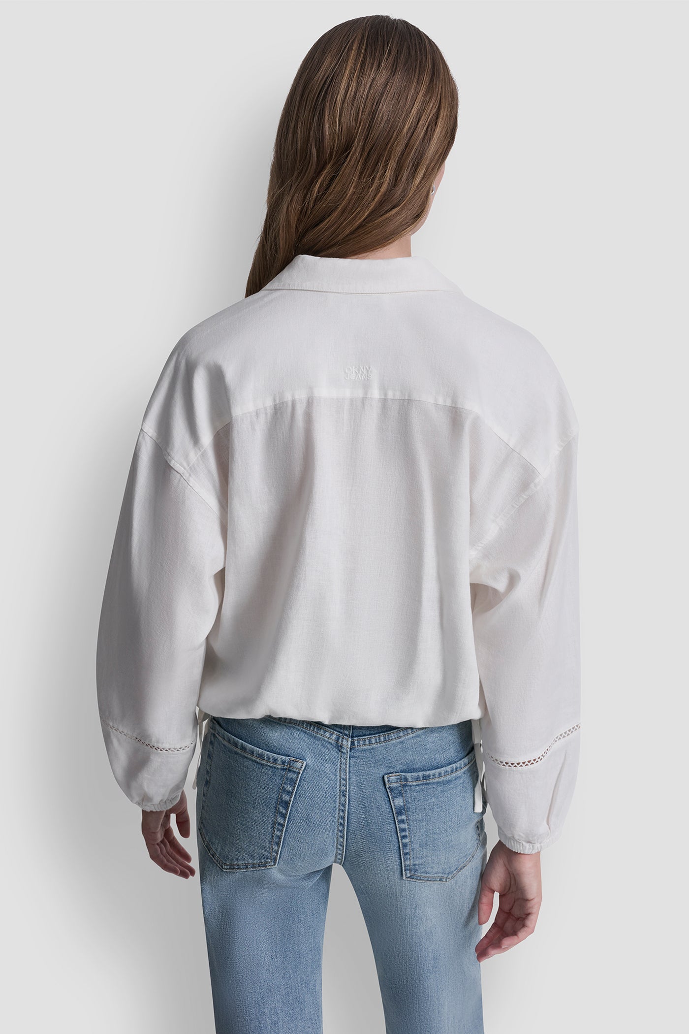 Ivory LINEN-BLEND V-NECK SHIRT, BACK VIEW | Clothing