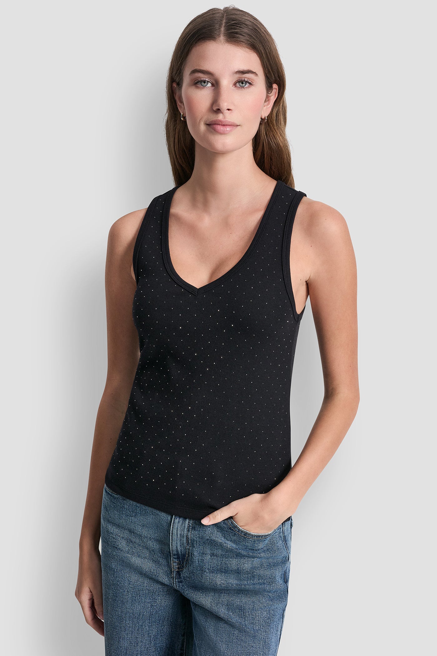 RHINESTONES V-NECK TANK VIEW 4 | DKNY JEANS