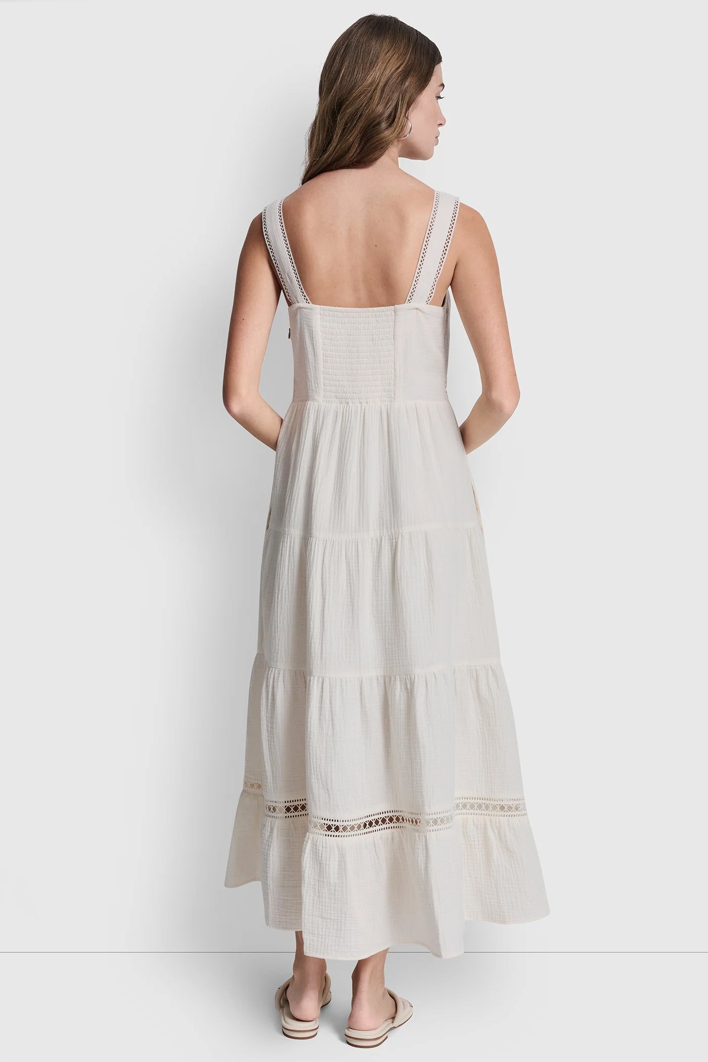 DKNY Women's Tiered Tank Maxi Dress in Eggnog DKNY Women's Tiered Tank Maxi Dress in Eggnog