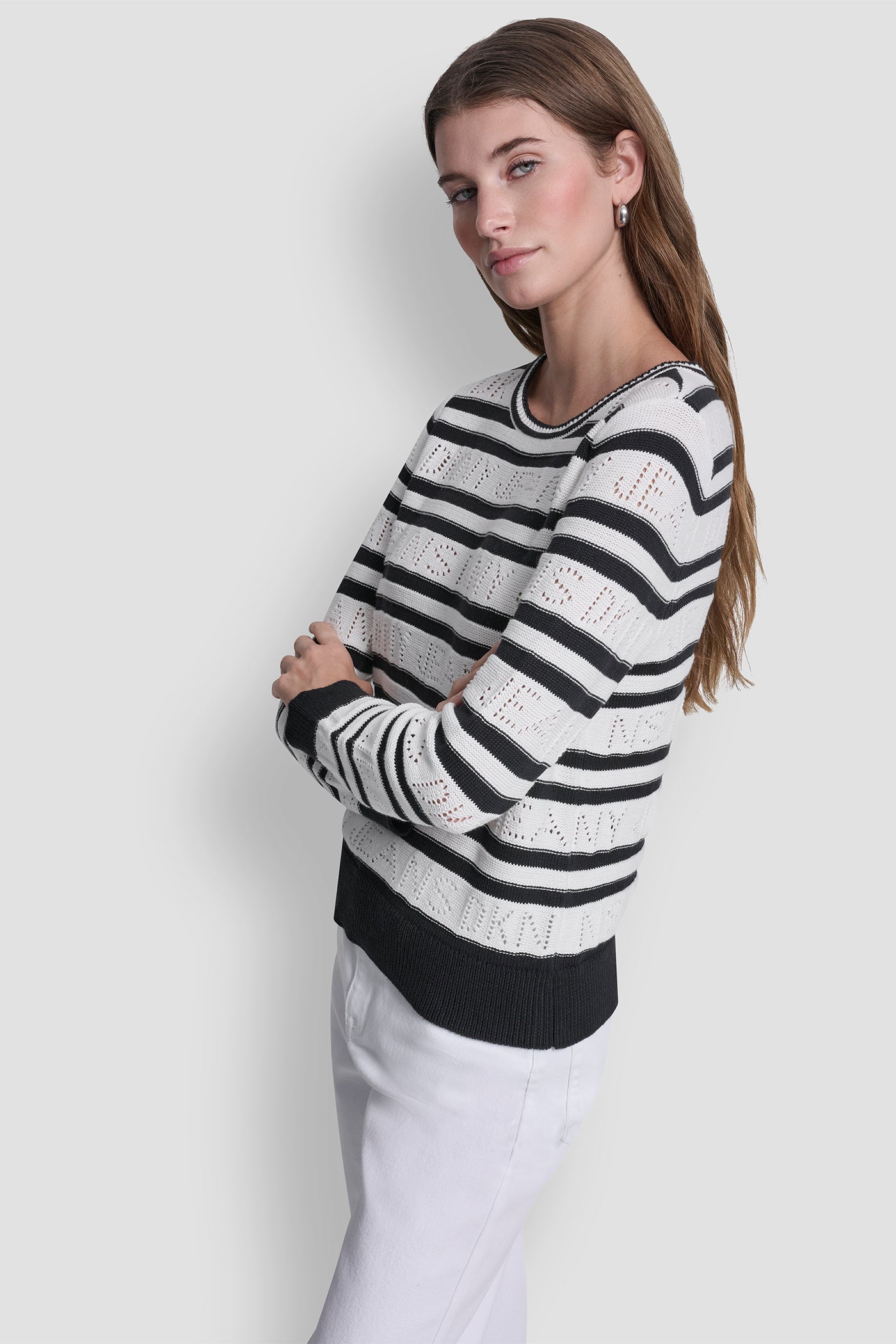 LOGO POINTELLE STRIPED SWEATER VIEW 4 | Clothing