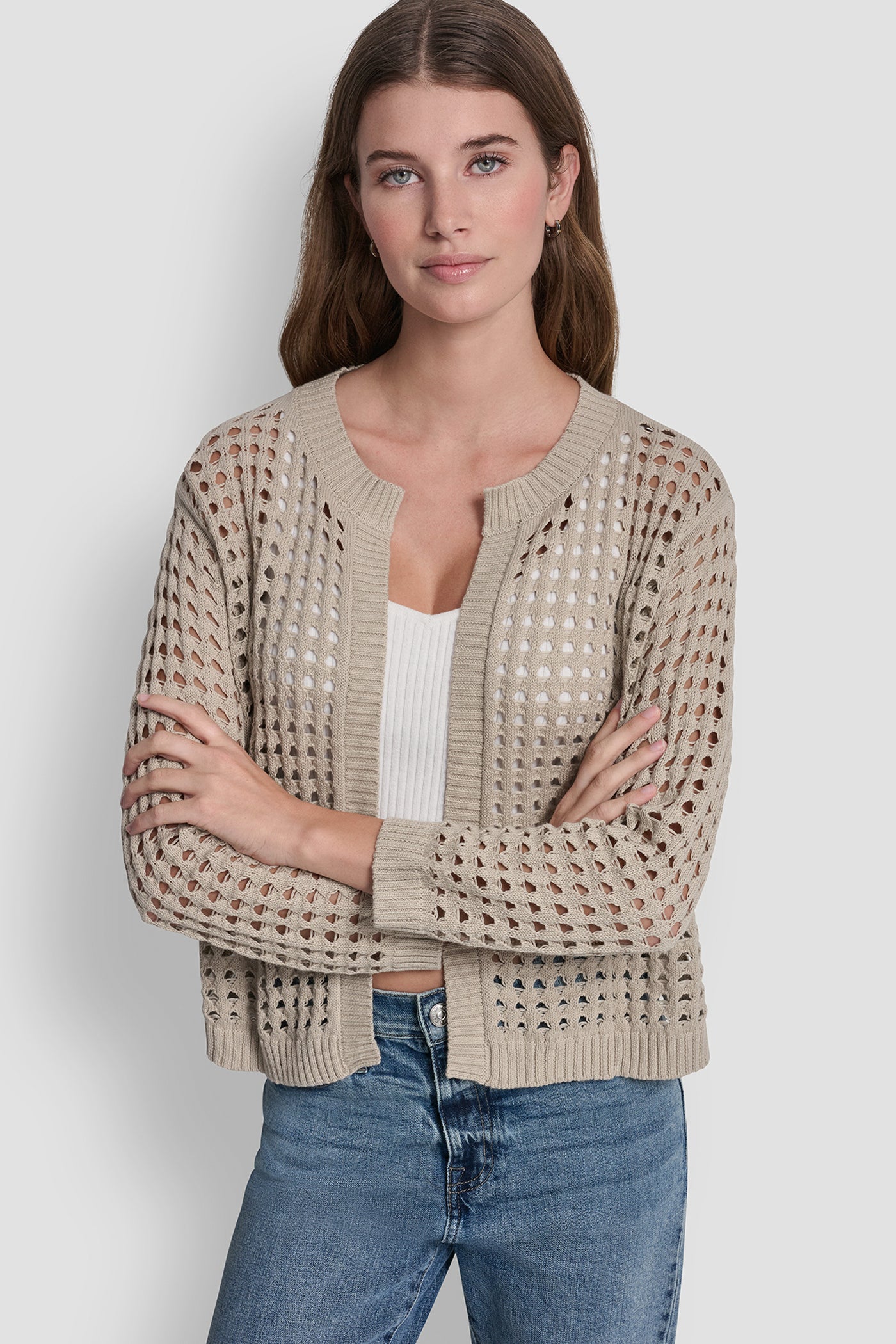Pebble OPEN-STITCH CARDIGAN, FRONT VIEW | Clothing