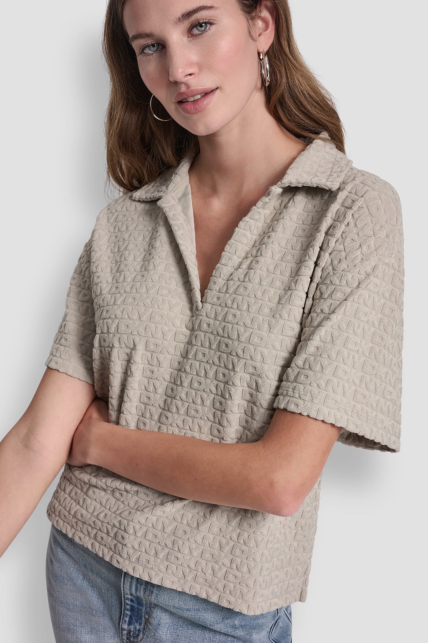 LOGO JACQUARD BOXY POLO TEE VIEW 1 | Tees & Tanks