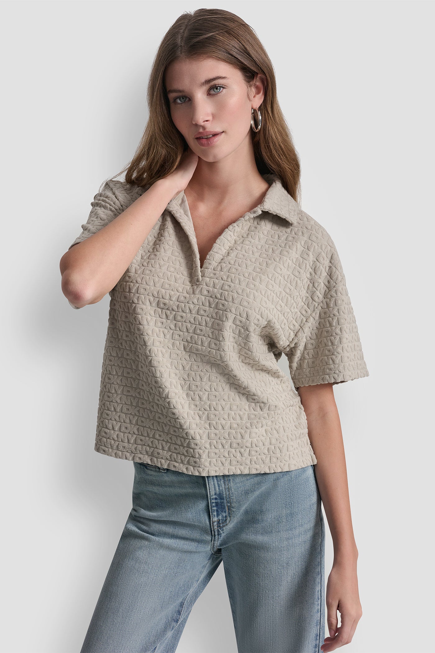 LOGO JACQUARD BOXY POLO TEE VIEW 4 | Tees & Tanks