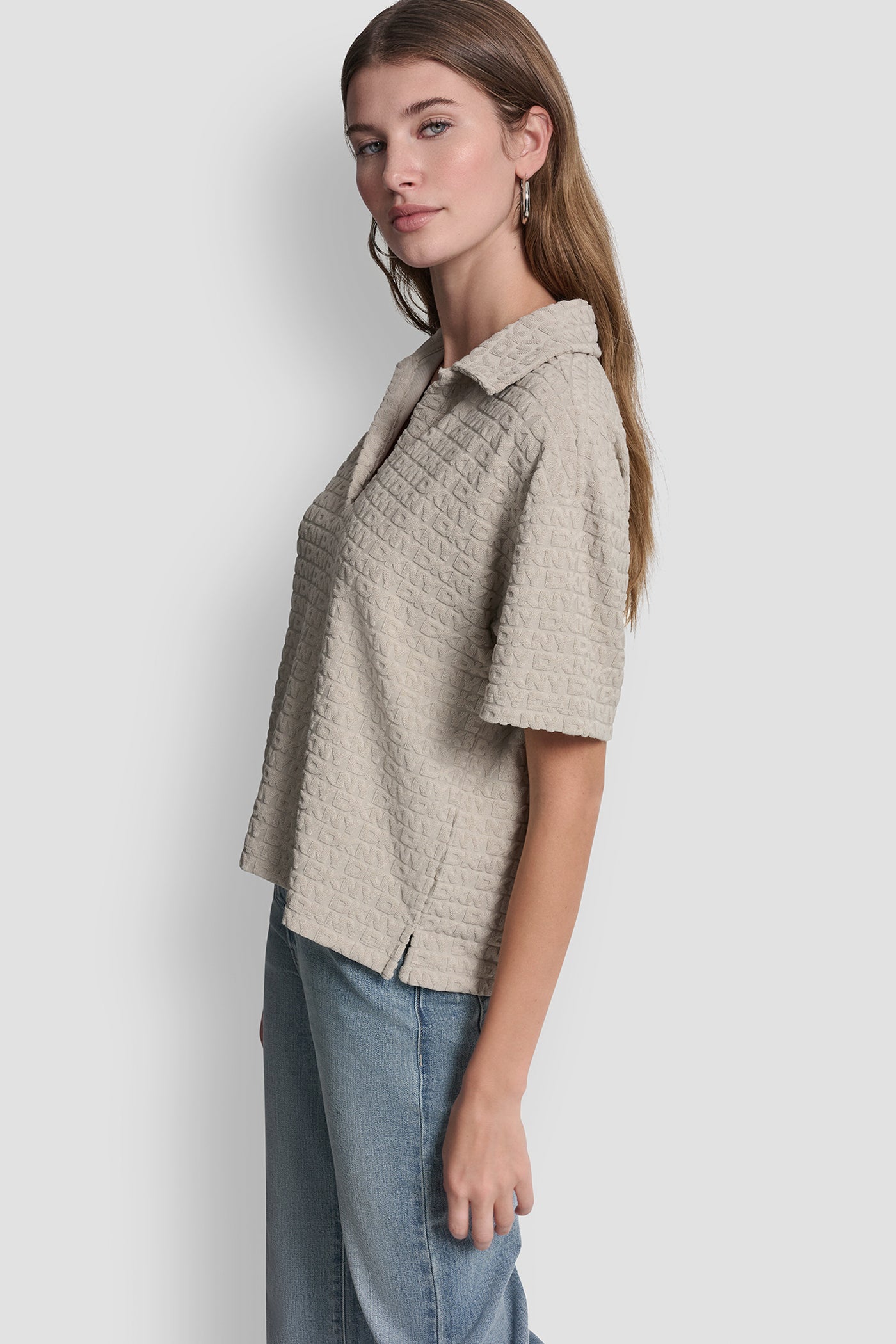 LOGO JACQUARD BOXY POLO TEE VIEW 3 | Tees & Tanks