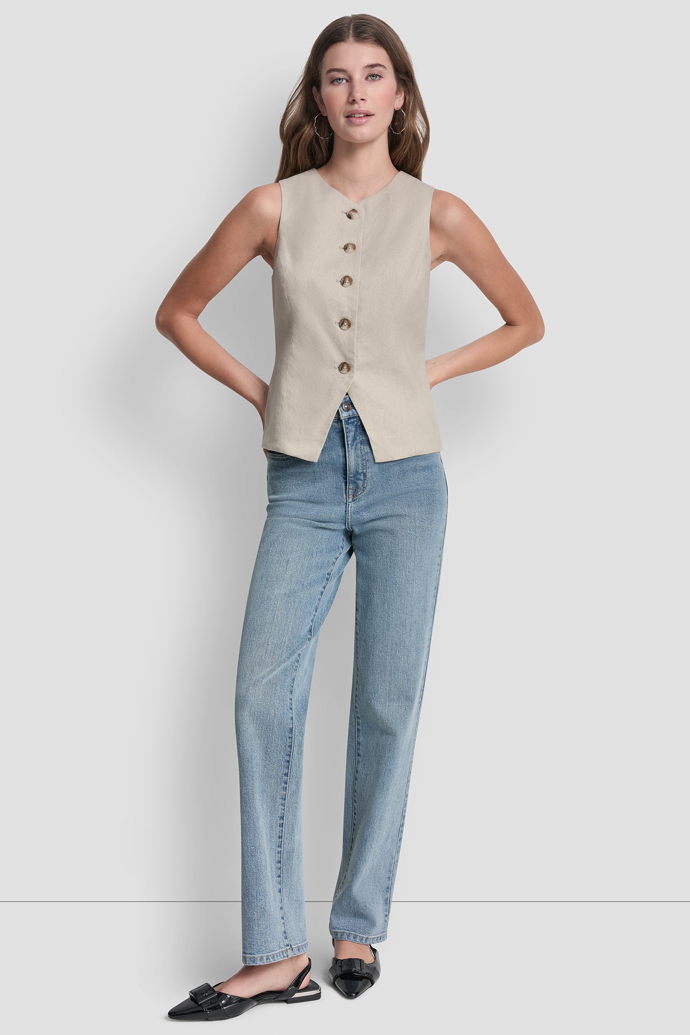 LINEN BUTTON-FRONT VEST VIEW 4 | NEW NEUTRALS