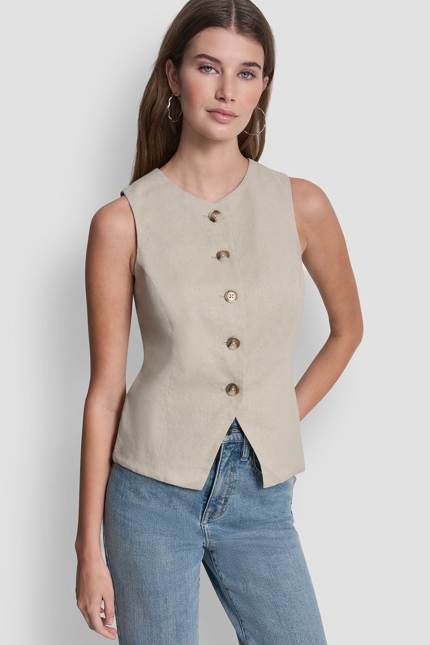 Pebble LINEN BUTTON-FRONT VEST, FRONT VIEW | NEW NEUTRALS