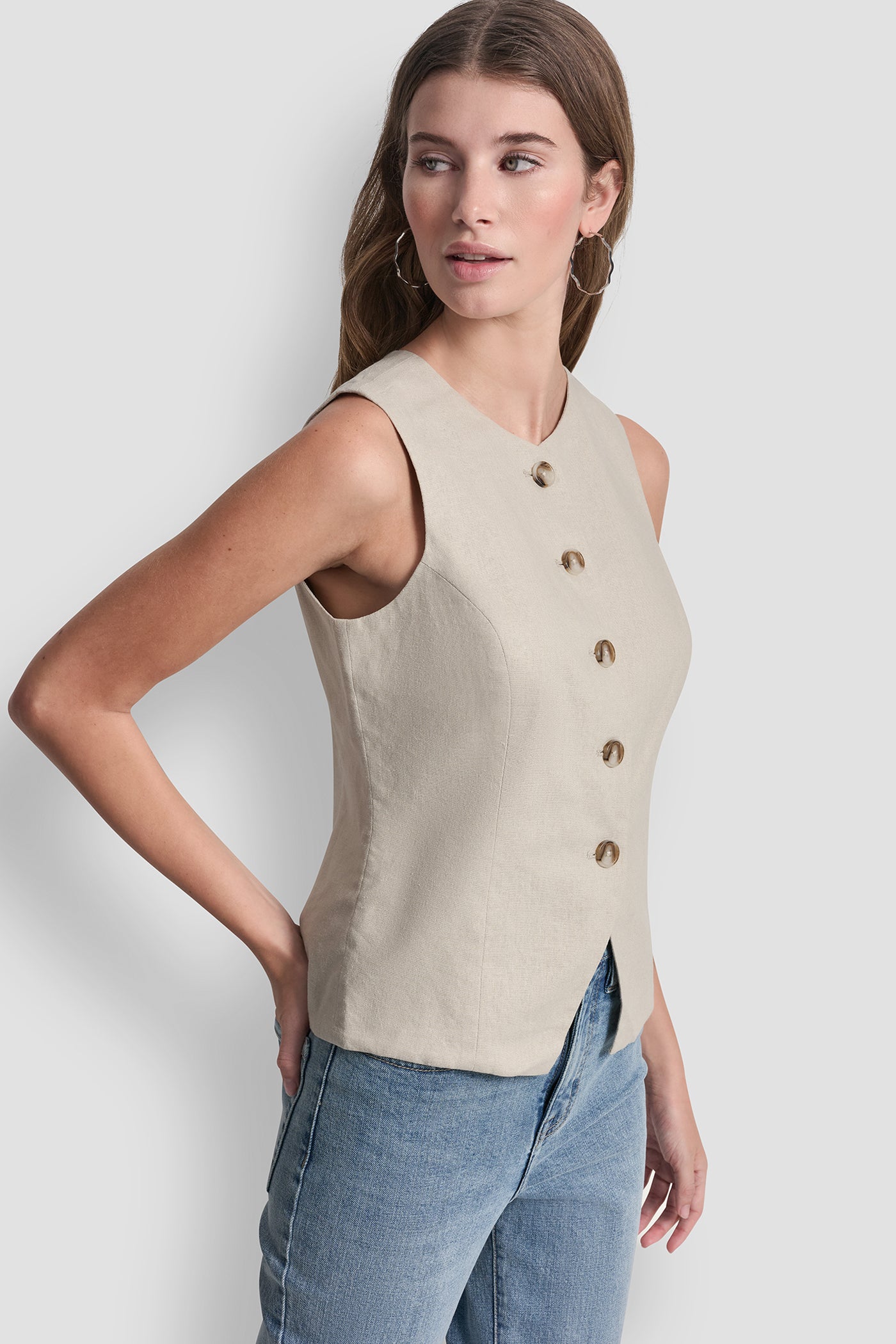 LINEN BUTTON-FRONT VEST VIEW 3 | NEW NEUTRALS