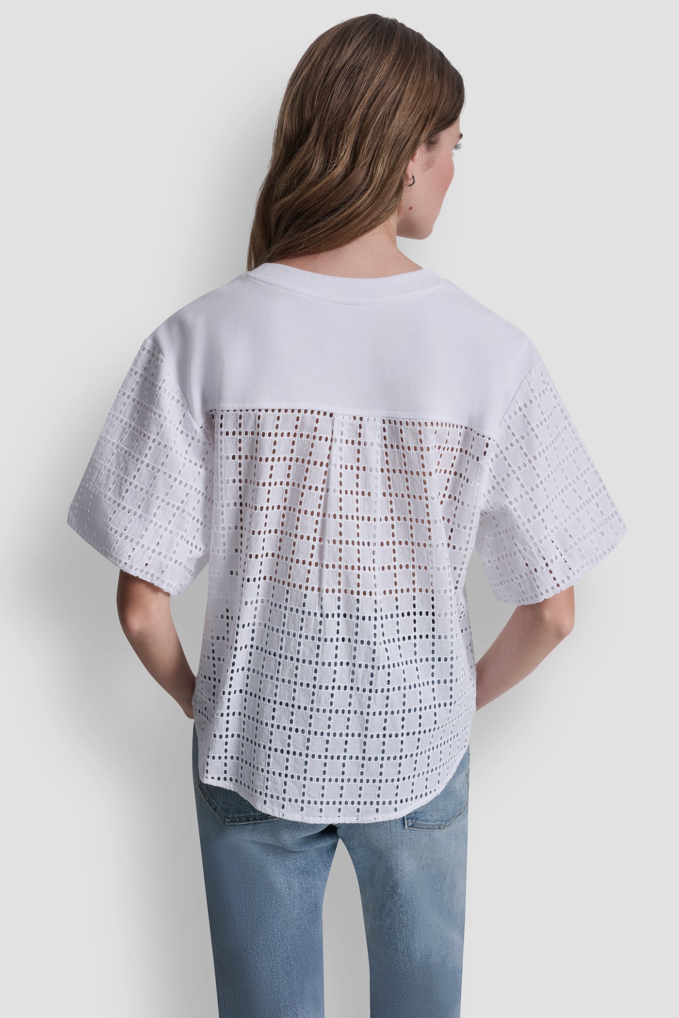 White EYELET PUFF SLEEVE SHIRT, BACK VIEW | Clothing