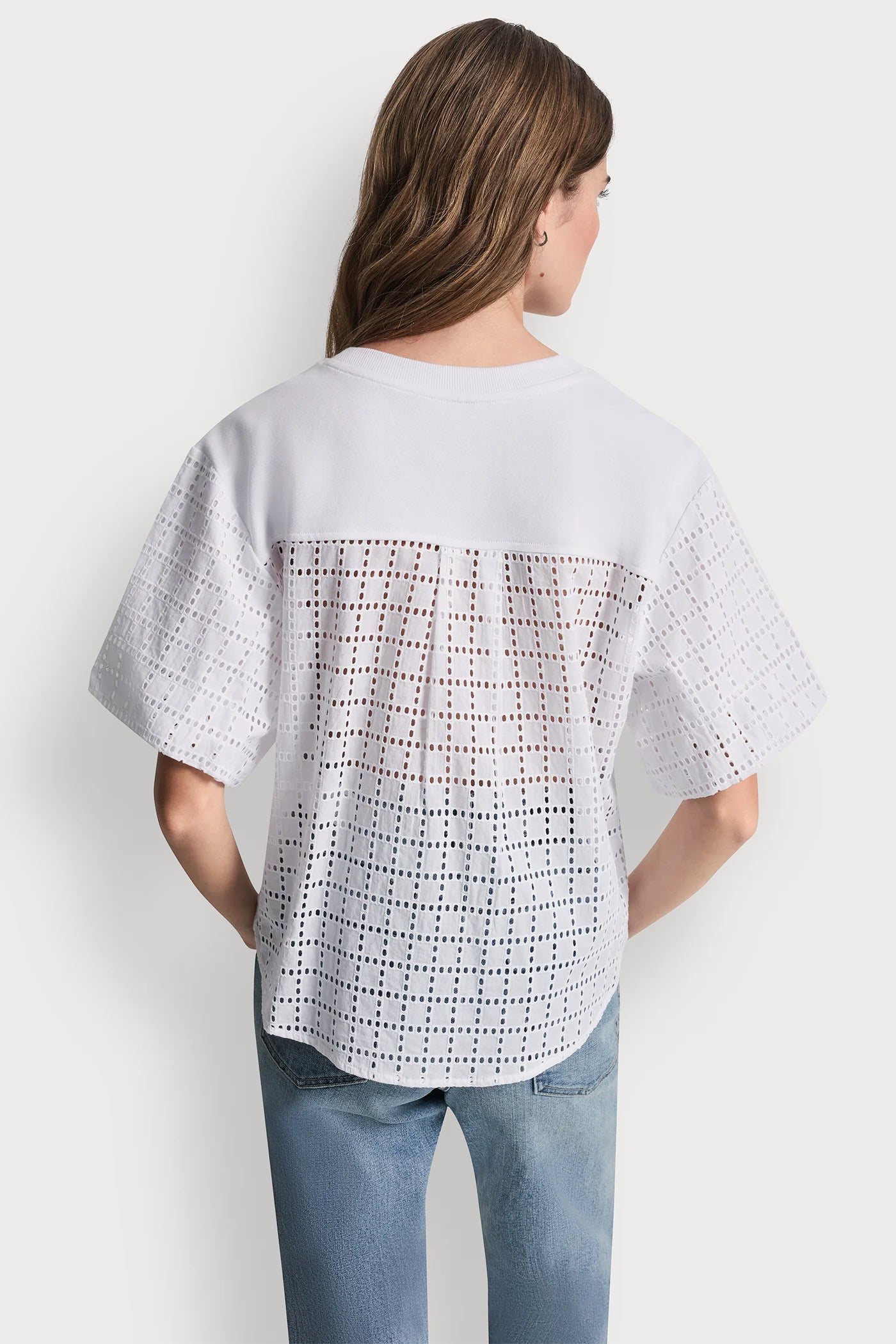 White EYELET PUFF SLEEVE SHIRT, VIEW 2 | WOMEN'S SWEATERS & TOPS