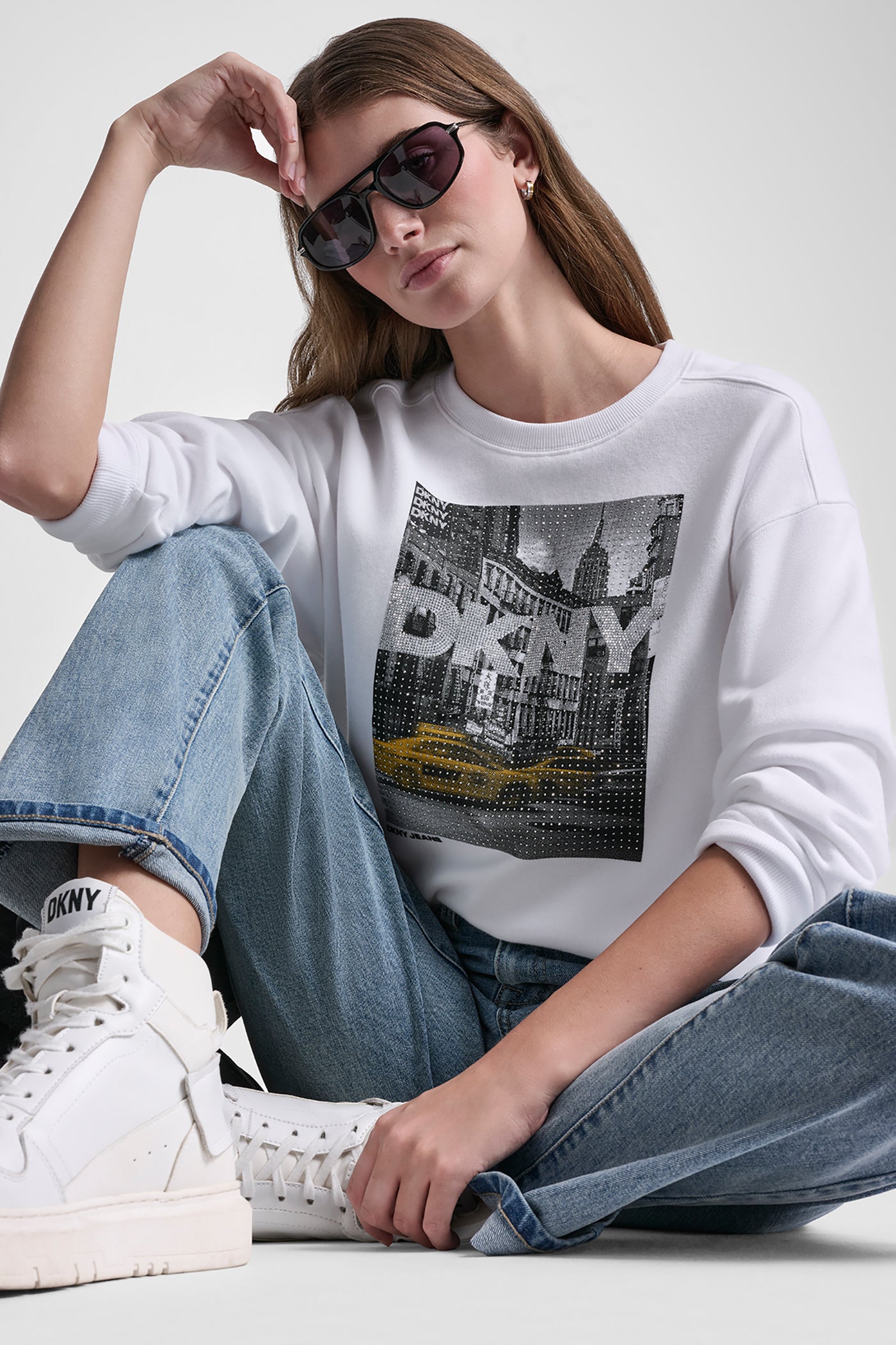 Dkny Rhinestone Taxi Logo Sweatshirt | DKNY
