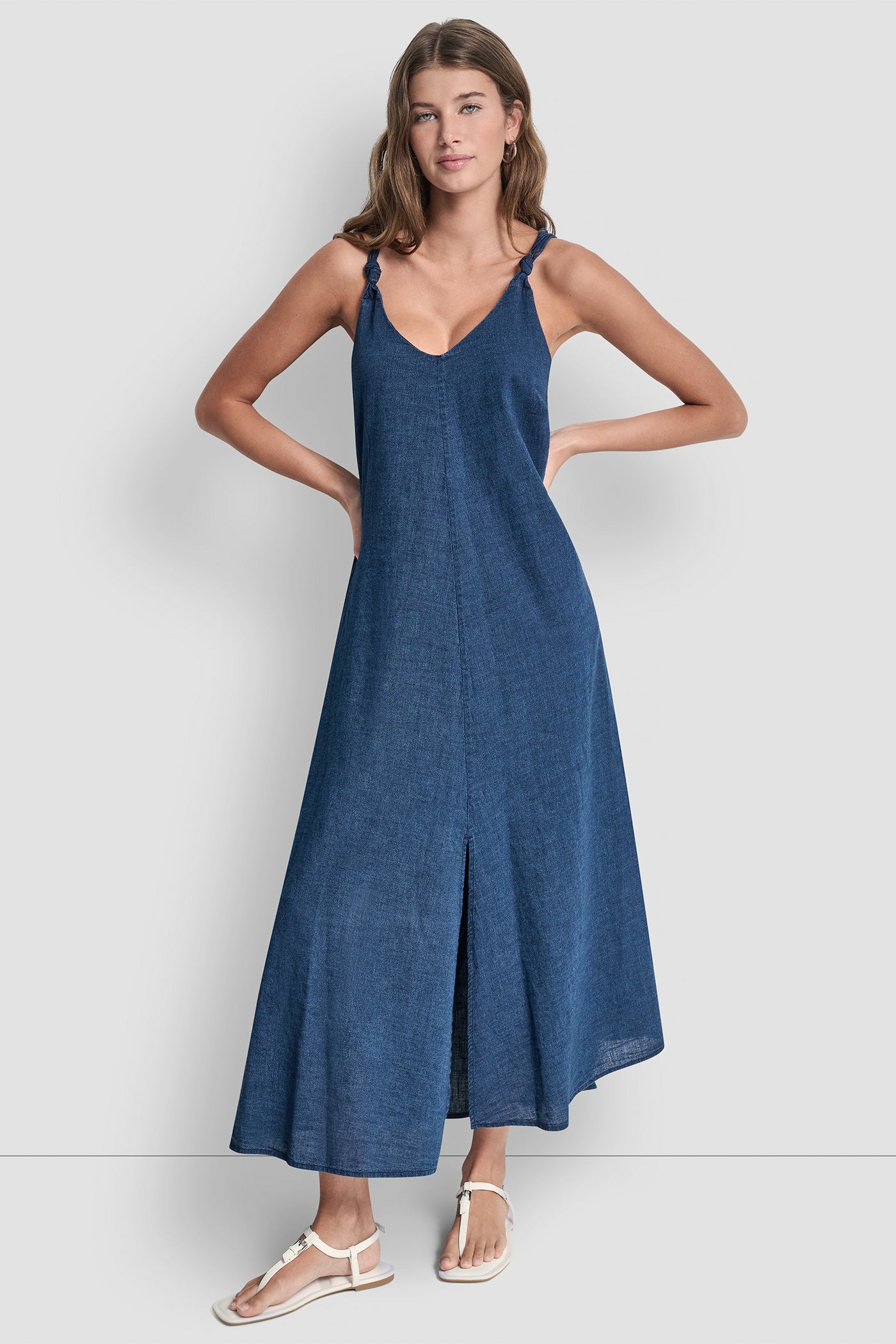 KNOTTED STRAP V-NECK MAXI DRESS VIEW 4 | Denim Destination