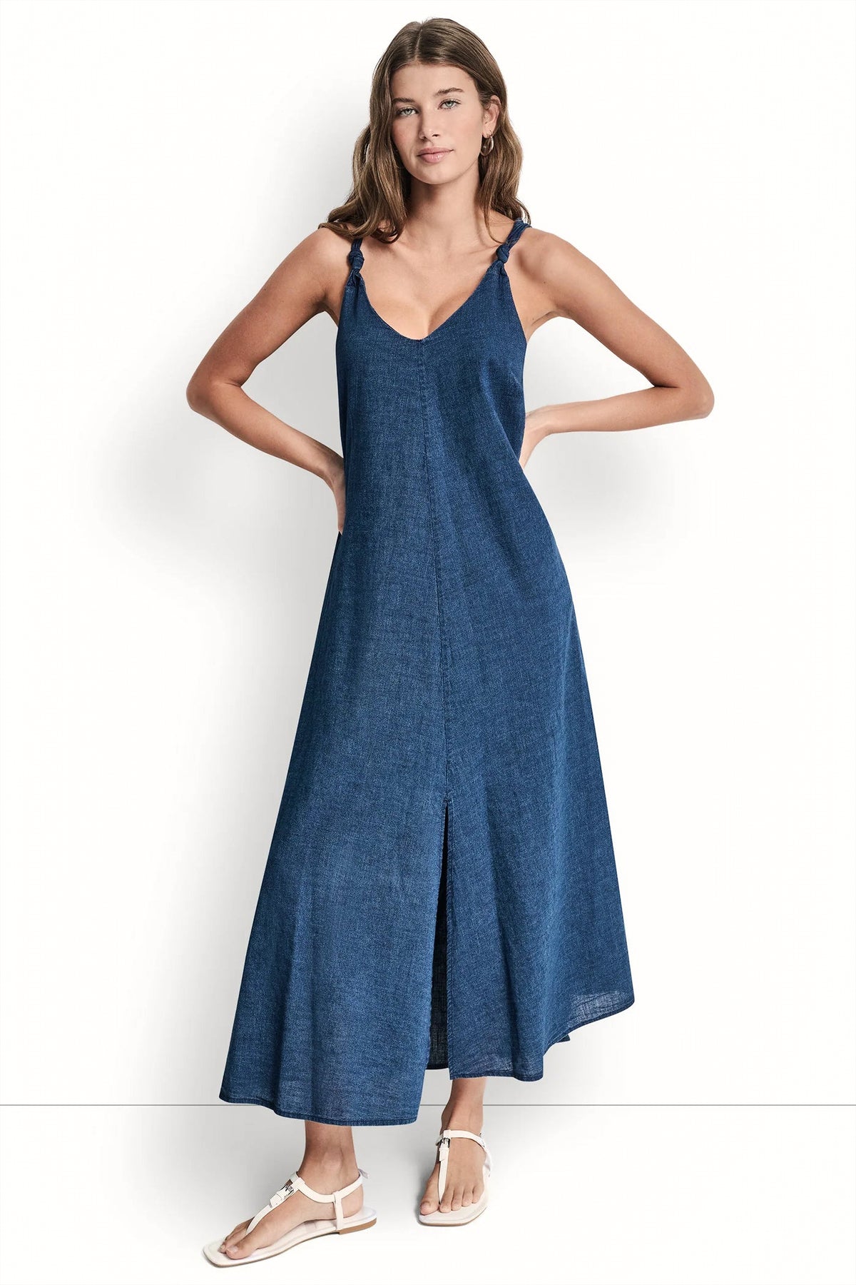 KNOTTED STRAP V-NECK MAXI DRESS VIEW 2