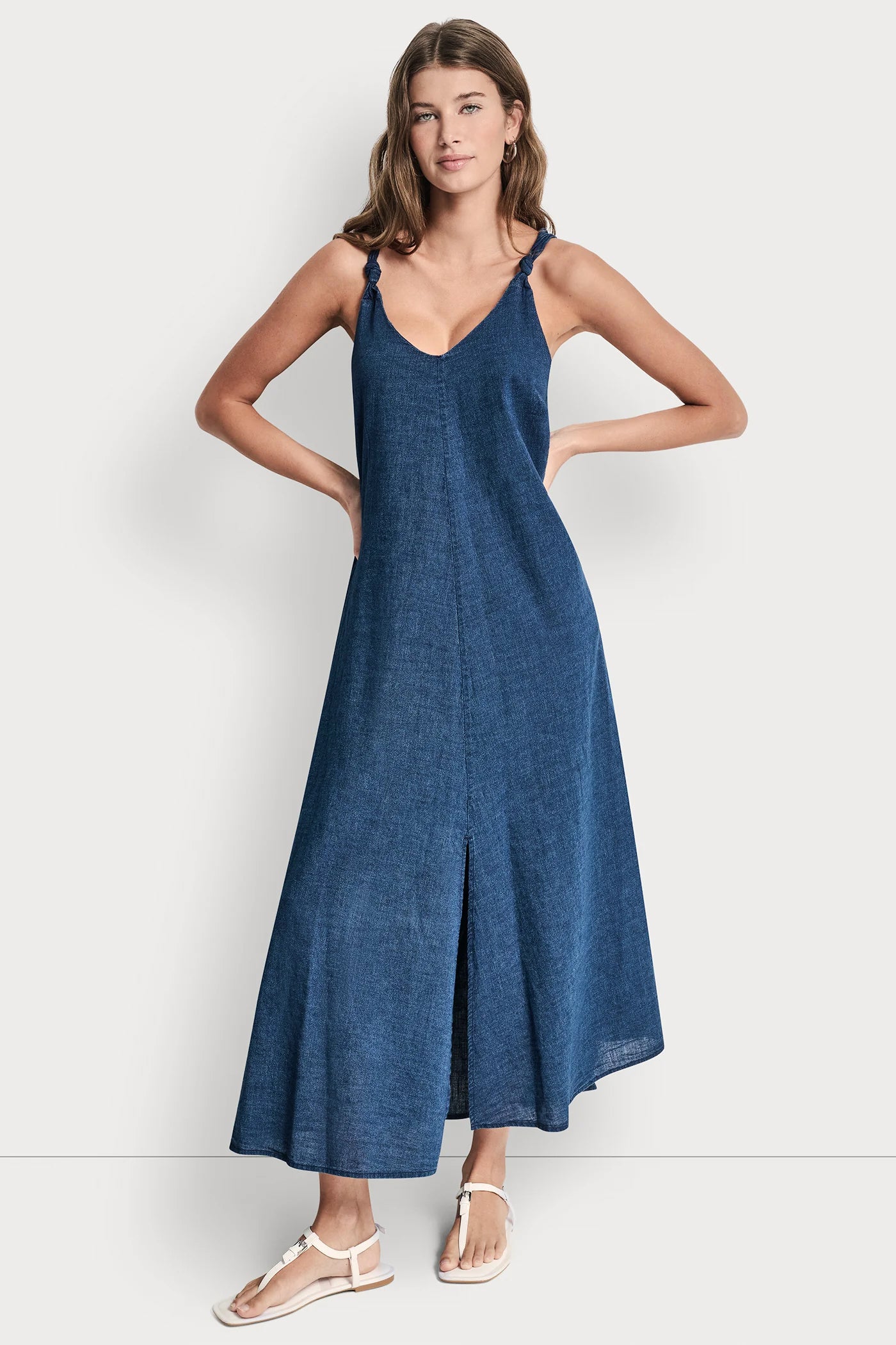 Knotted Strap V Neck Maxi Dress | A-Line Dress | DKNY Knotted Strap V Neck Maxi Dress | A-Line Dress | DKNY