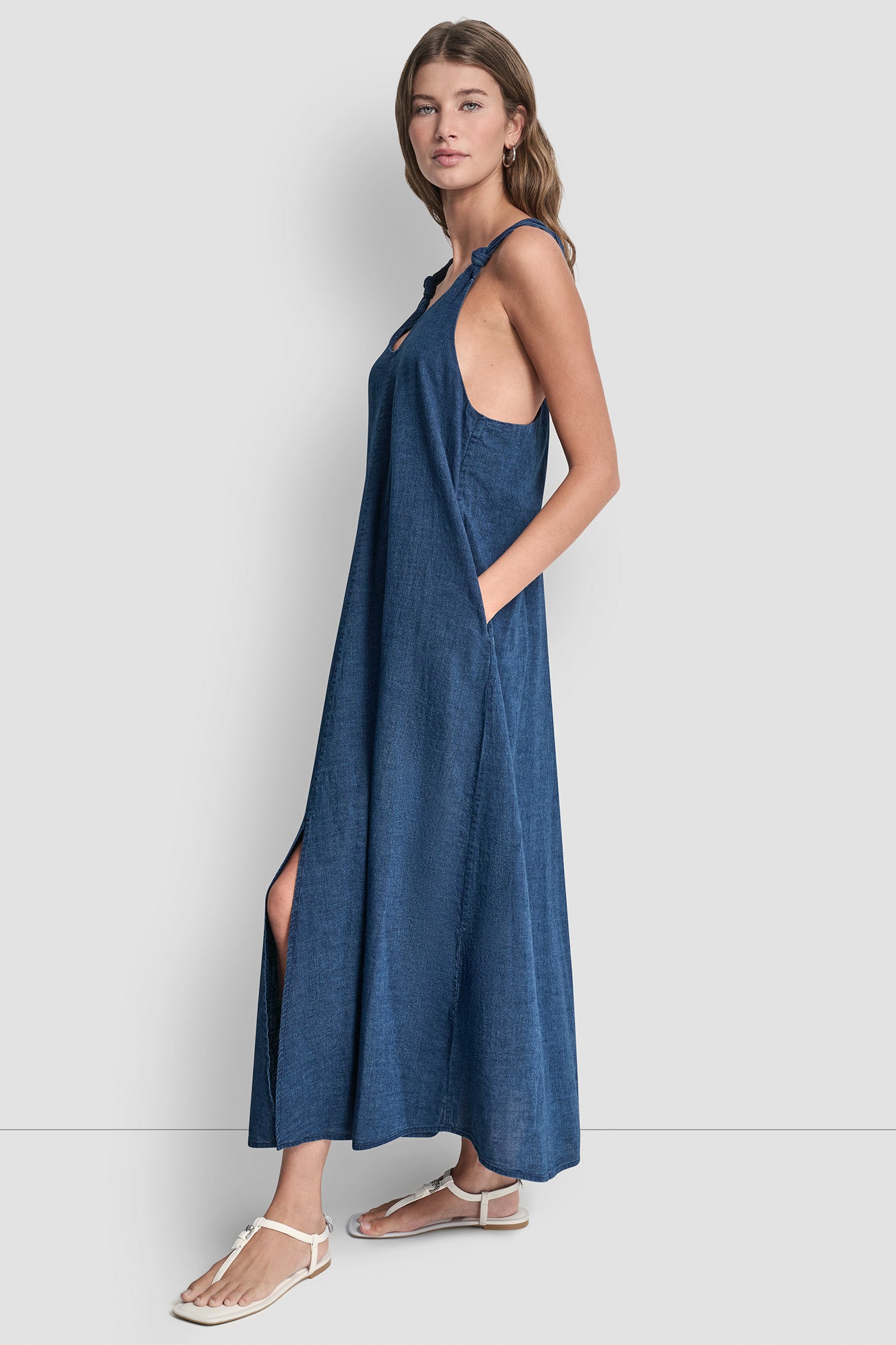 KNOTTED STRAP V-NECK MAXI DRESS VIEW 3 | Denim Destination