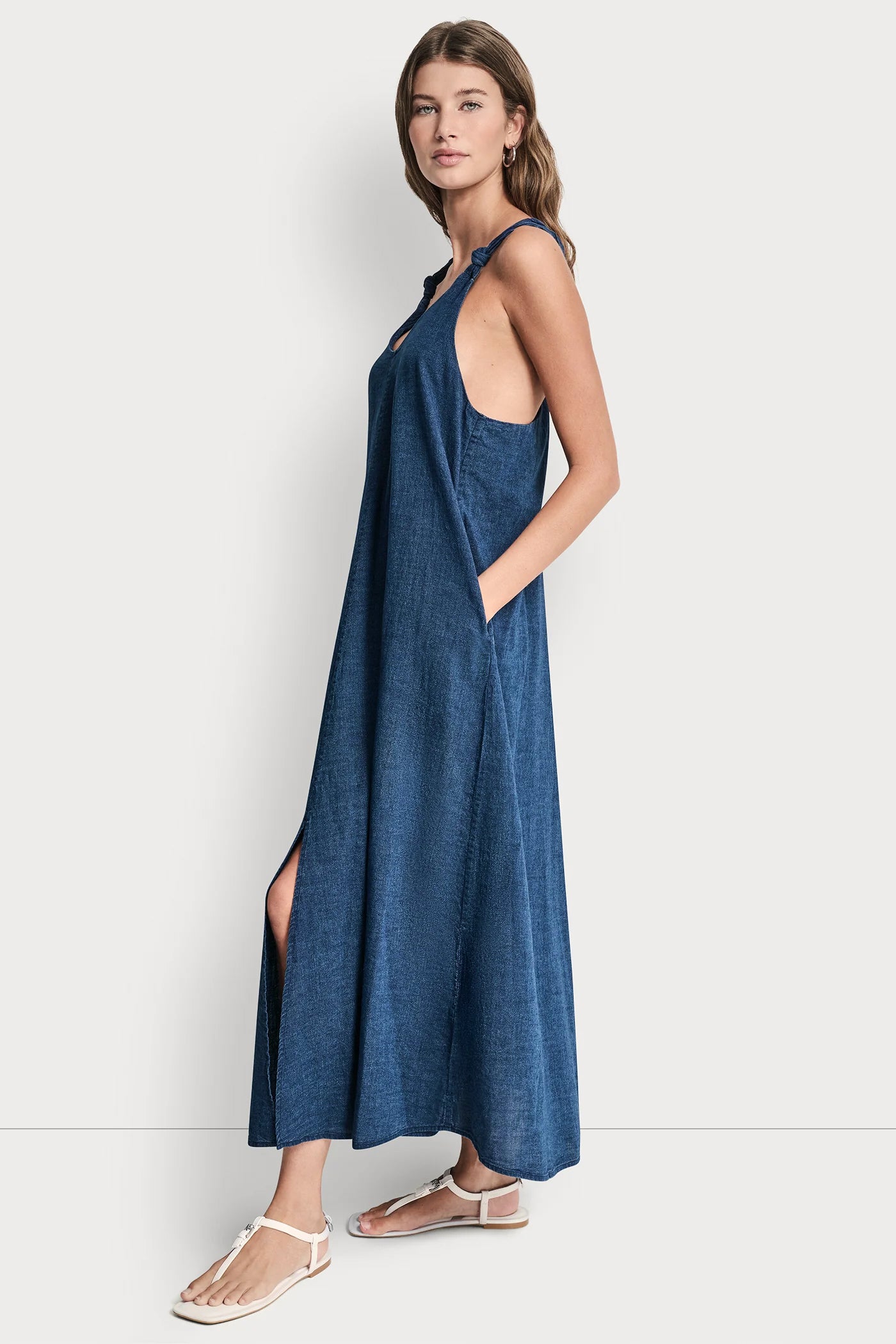 KNOTTED STRAP V-NECK MAXI DRESS VIEW 3 | Denim Destination