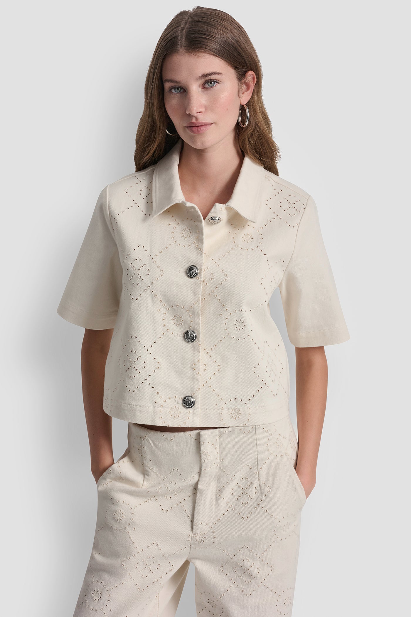 TEXTURE TWILL BUTTON-FRONT SHIRT VIEW 3 | NEW NEUTRALS