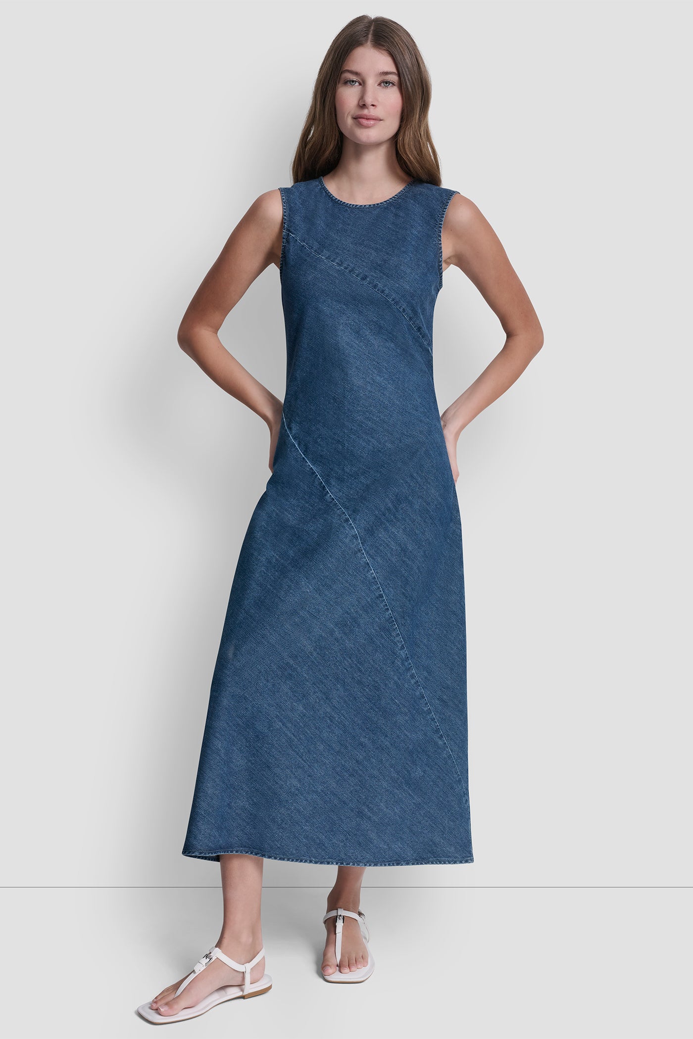SLEEVELESS DENIM MIDI DRESS VIEW 3 | Dresses & Jumpsuits