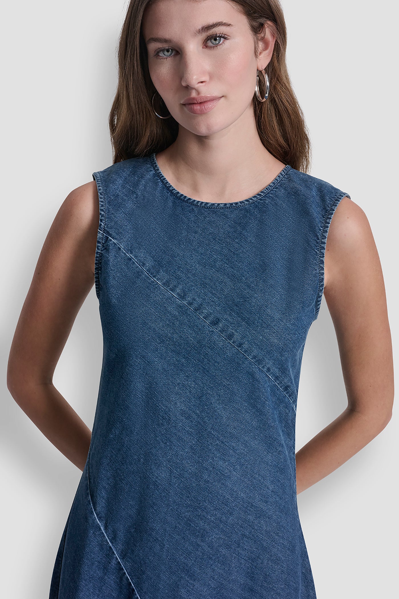 Sleeveless Denim Midi Dress | Shift Dress | DKNY Sleeveless Denim Midi Dress | Shift Dress | DKNY