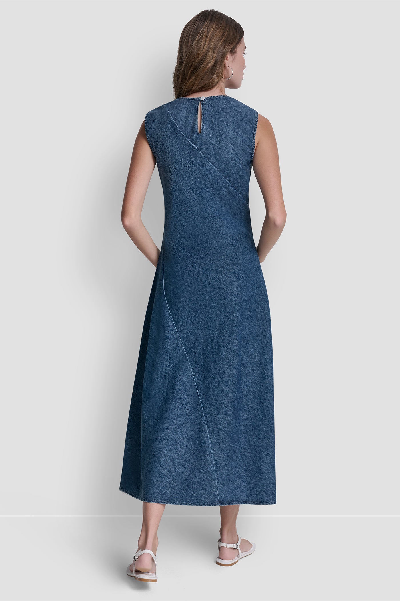Journey SLEEVELESS DENIM MIDI DRESS, VIEW 2 | Dresses & Jumpsuits