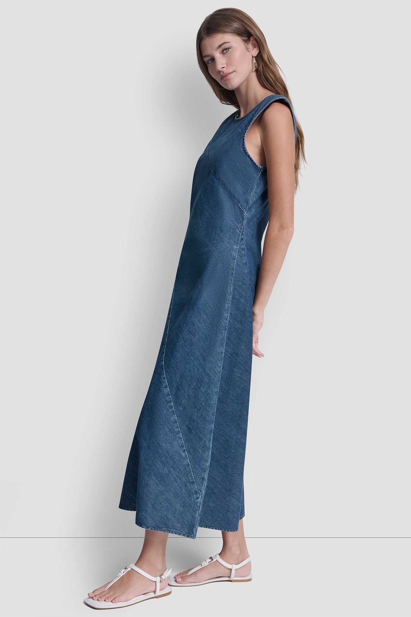 SLEEVELESS DENIM MIDI DRESS VIEW 4 | Dresses & Jumpsuits