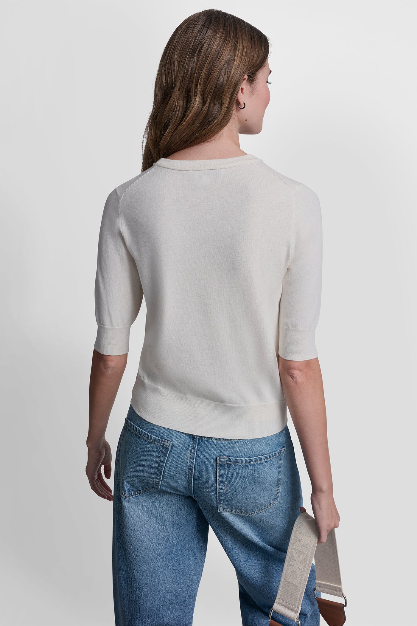 Eggnog Heather ELBOW SLEEVE CREW NECK SWEATER, VIEW 2 | All Products