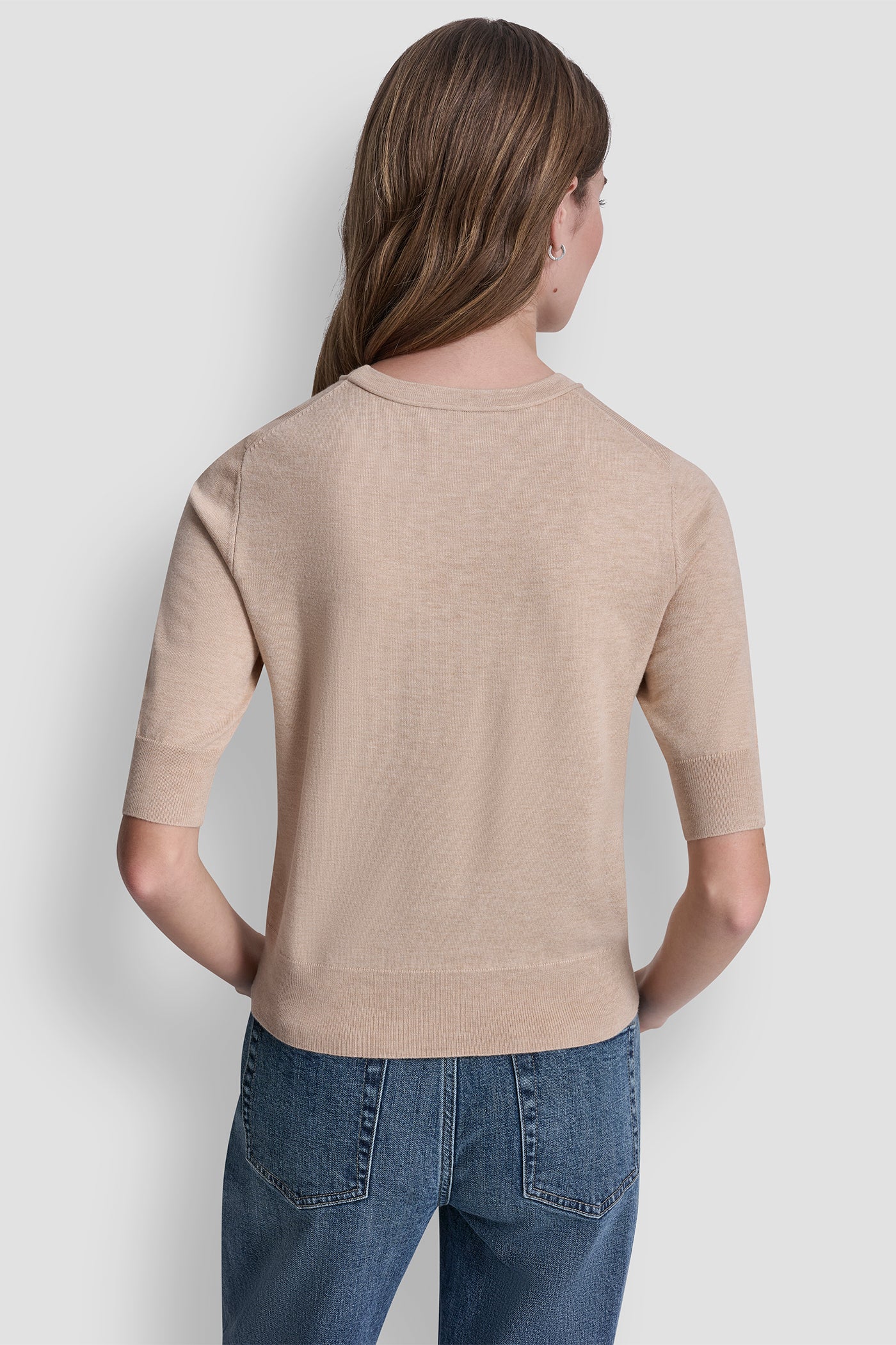 Teak Heather ELBOW SLEEVE CREW NECK SWEATER, VIEW 2 | All Products