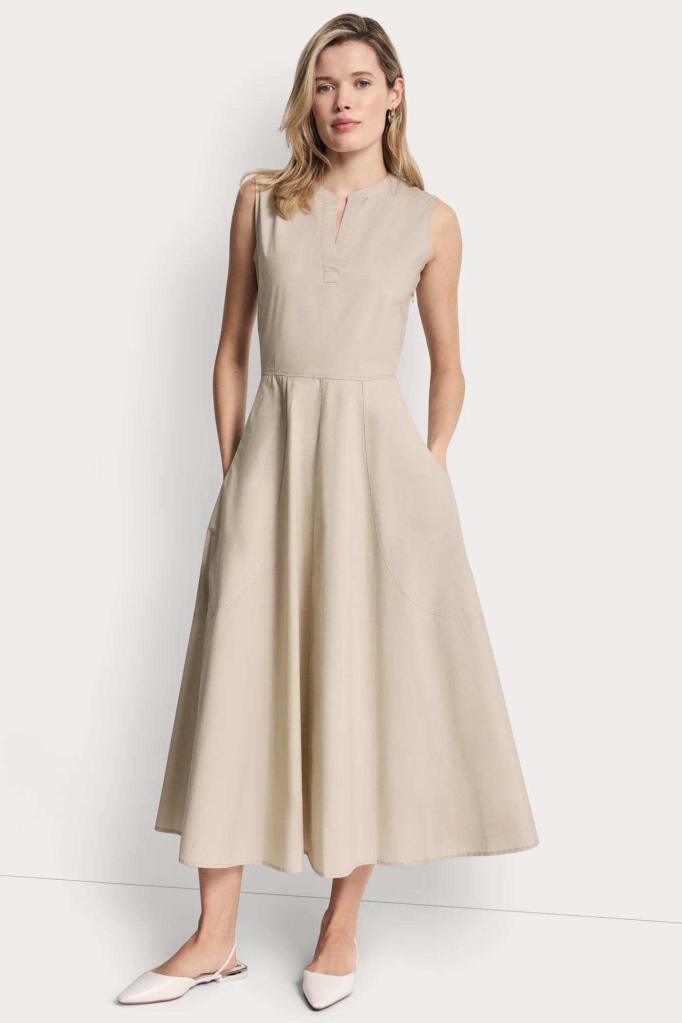 POPLIN V-NECK MIDI DRESS VIEW 6 | DKNY JEANS