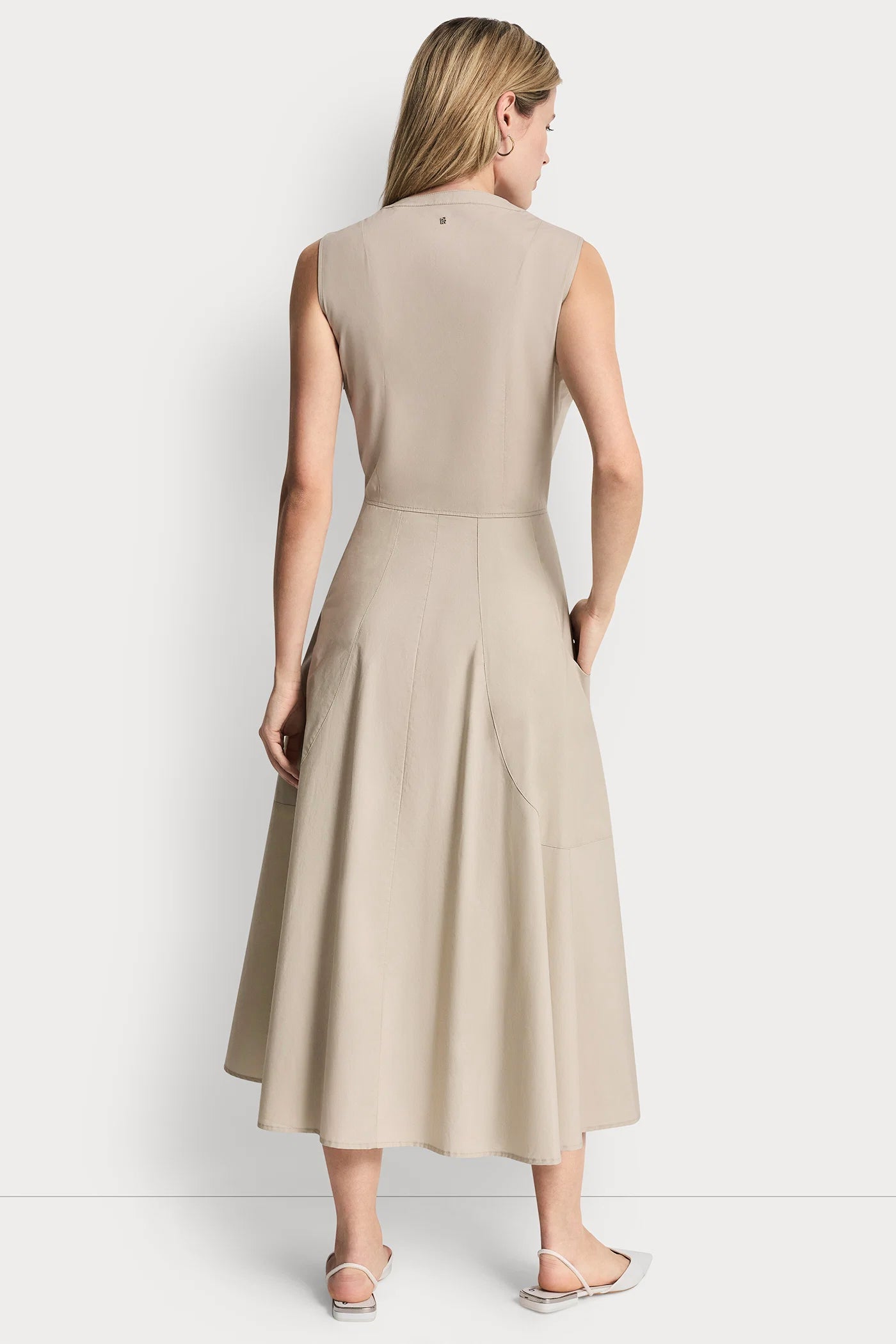 POPLIN V-NECK MIDI DRESS VIEW 3 | DKNY JEANS