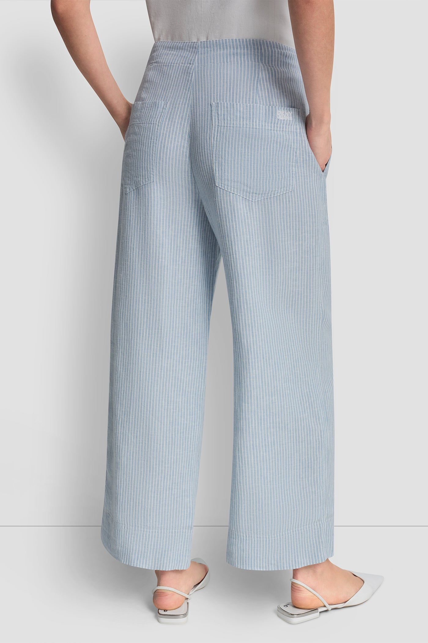 Lex Chambray CROPPED WIDE LEG LINEN-BLEND PANTS, VIEW 2 | The Vacation Edit
