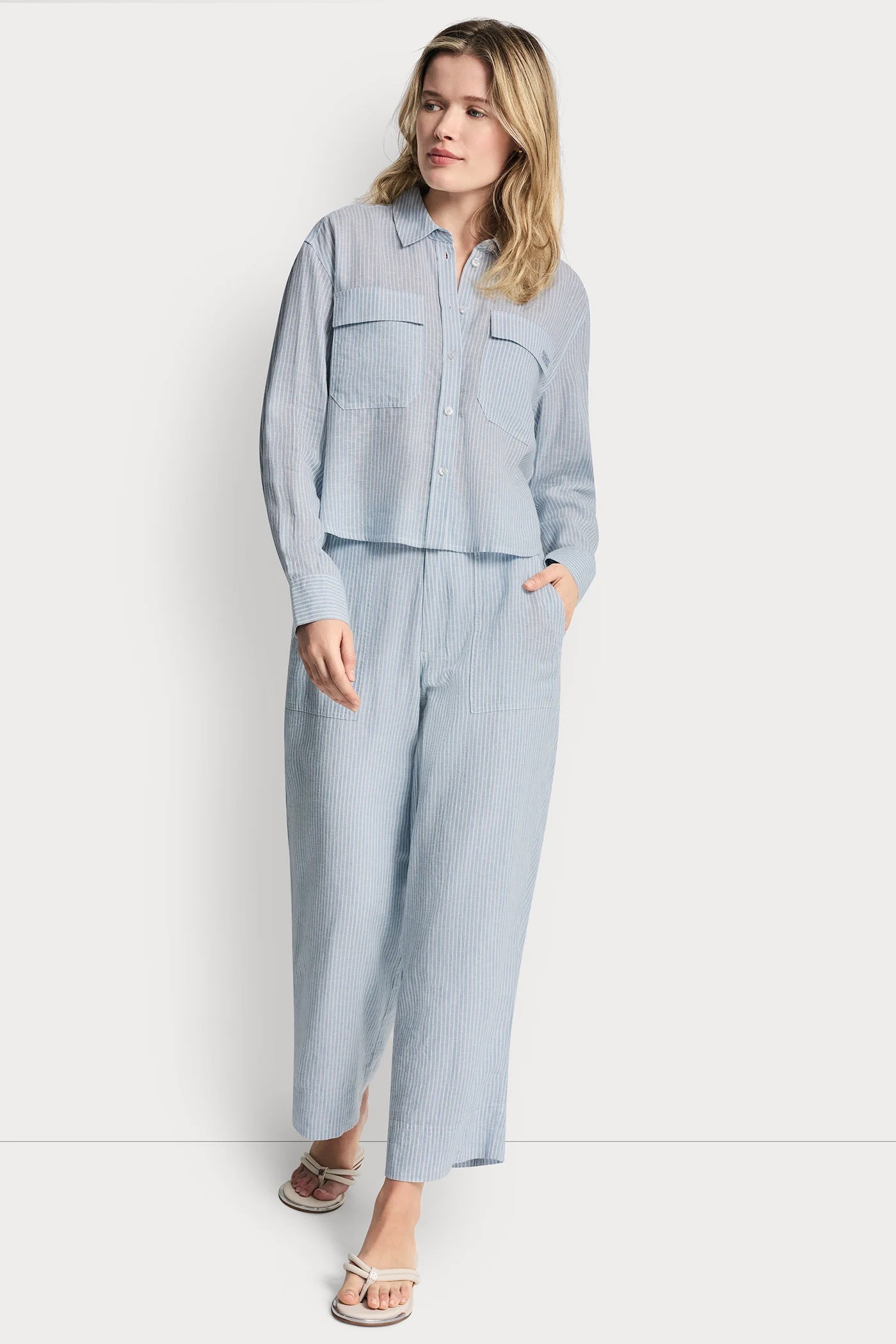 Lex Chambray LINEN-BLEND BUTTON-FRONT SHIRT, VIEW 2 | WOMEN'S SWEATERS & TOPS