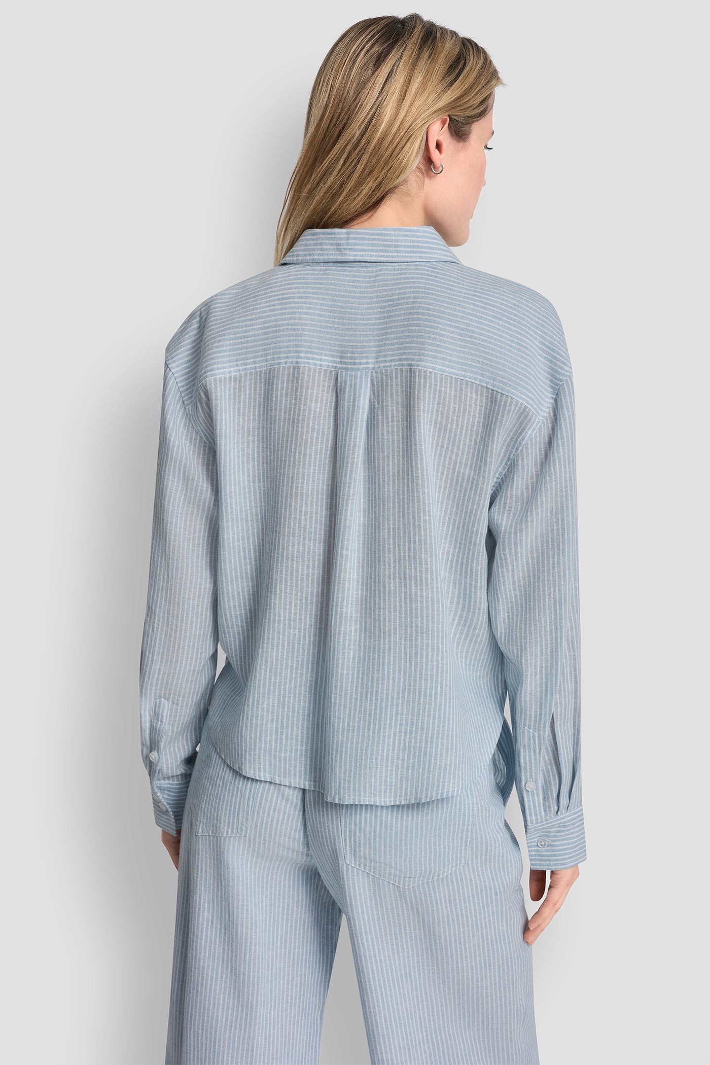 Lex Chambray LINEN-BLEND BUTTON-FRONT SHIRT, BACK VIEW | The Vacation Edit