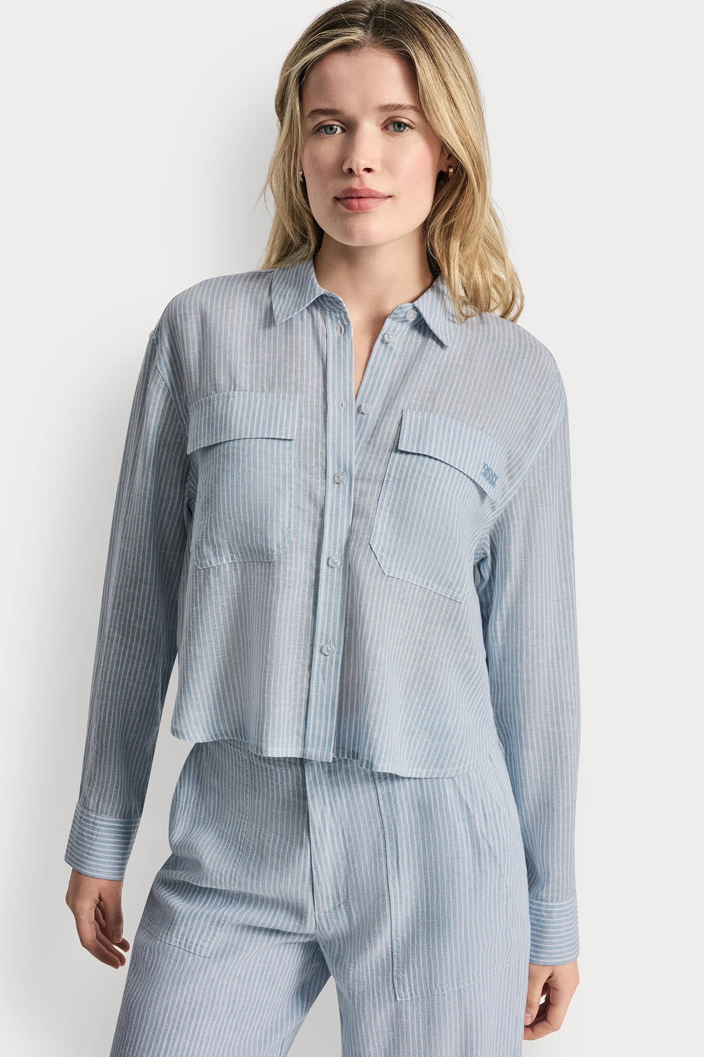 Lex Chambray LINEN-BLEND BUTTON-FRONT SHIRT, VIEW 1 | WOMEN'S SWEATERS & TOPS