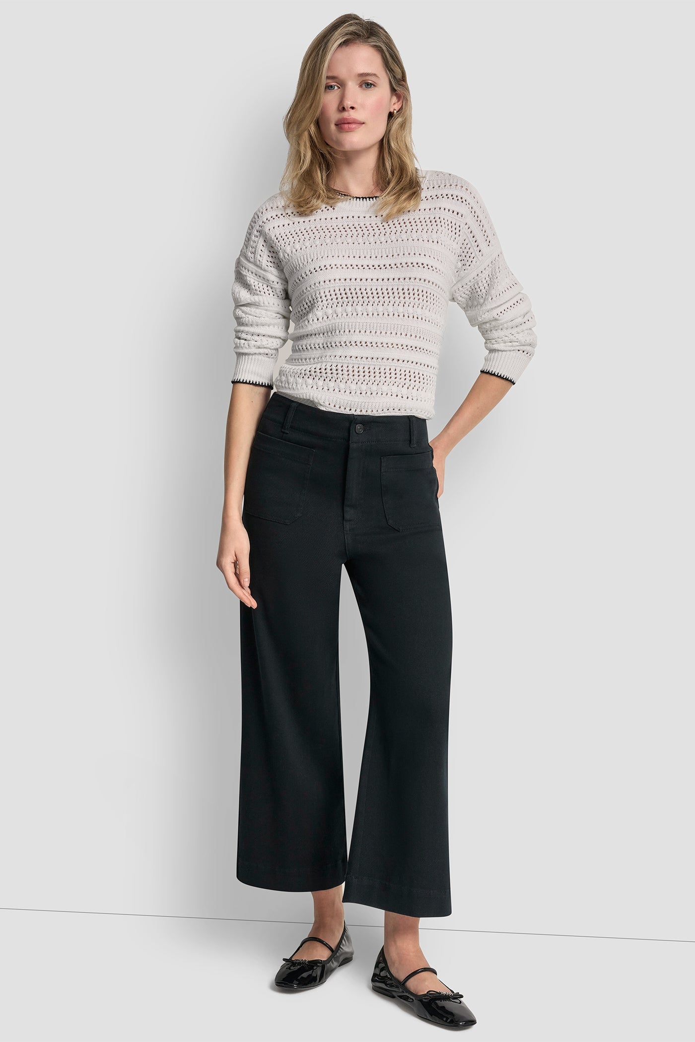 Black HIGH-RISE CROPPED WIDE LEG PANTS, VIEW 1 | All Products