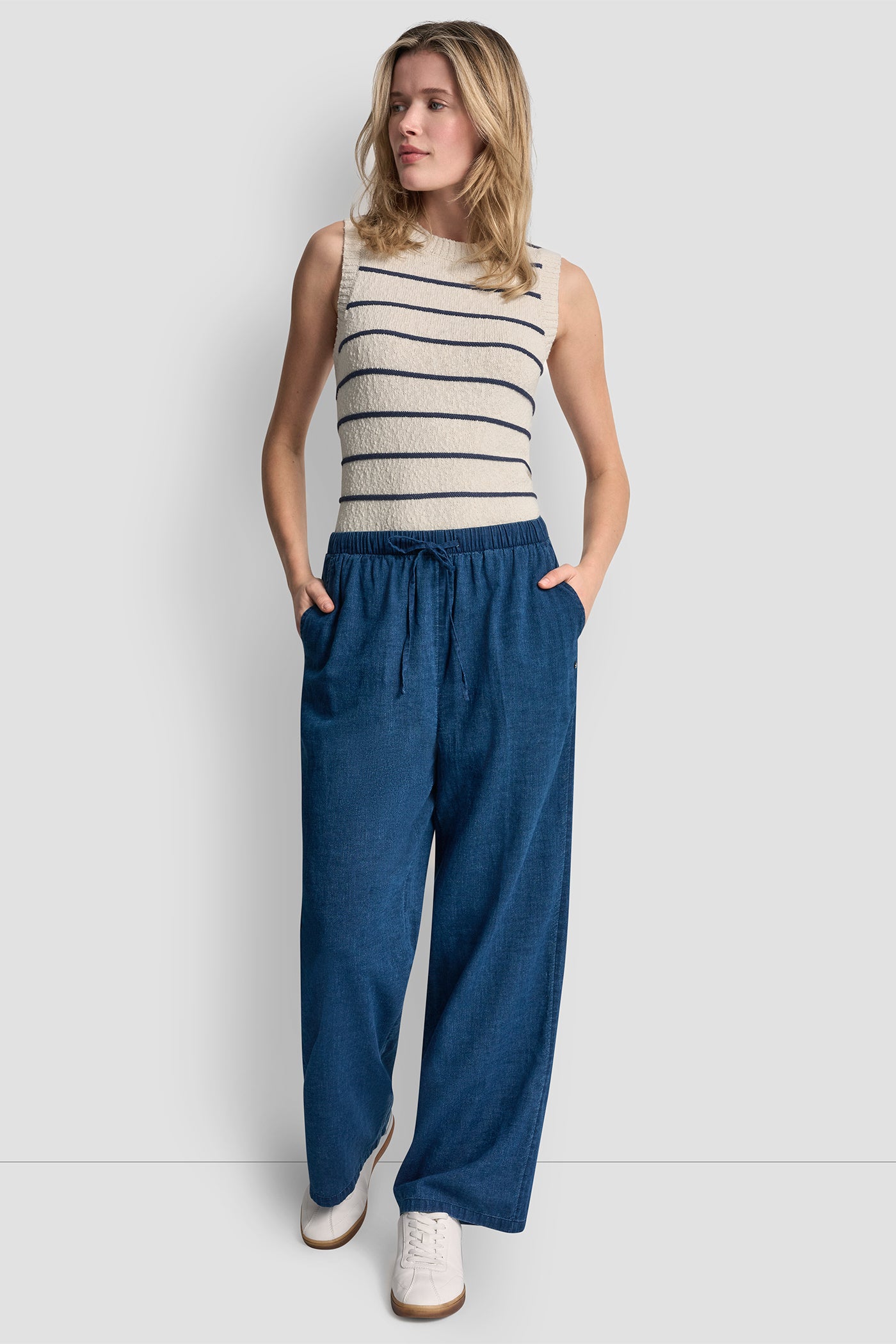 Indigo HIGH-WAIST PULL-ON PANT, BACK VIEW | Pants & Denim