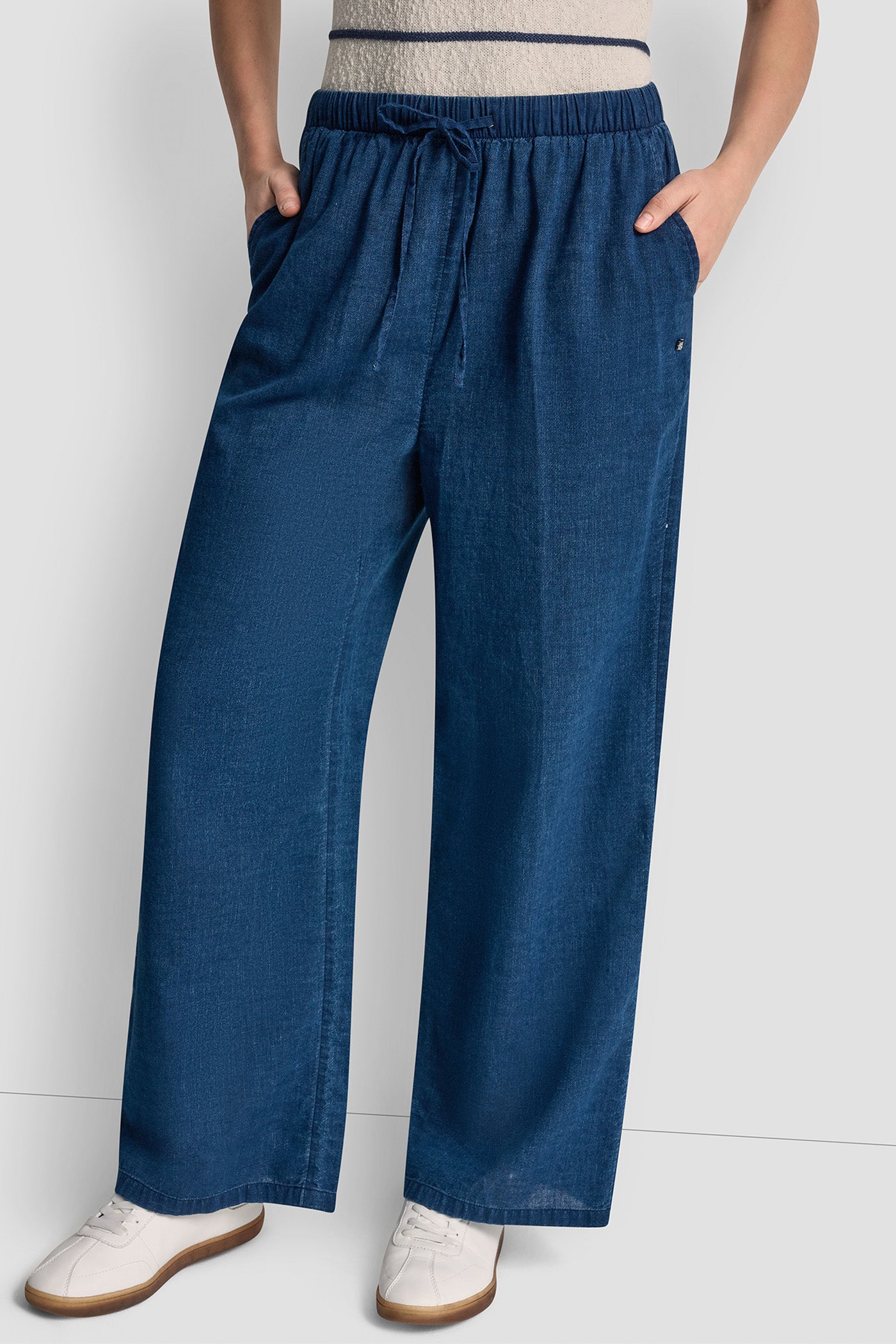 Indigo HIGH-WAIST PULL-ON PANT, FRONT VIEW | Pants & Denim