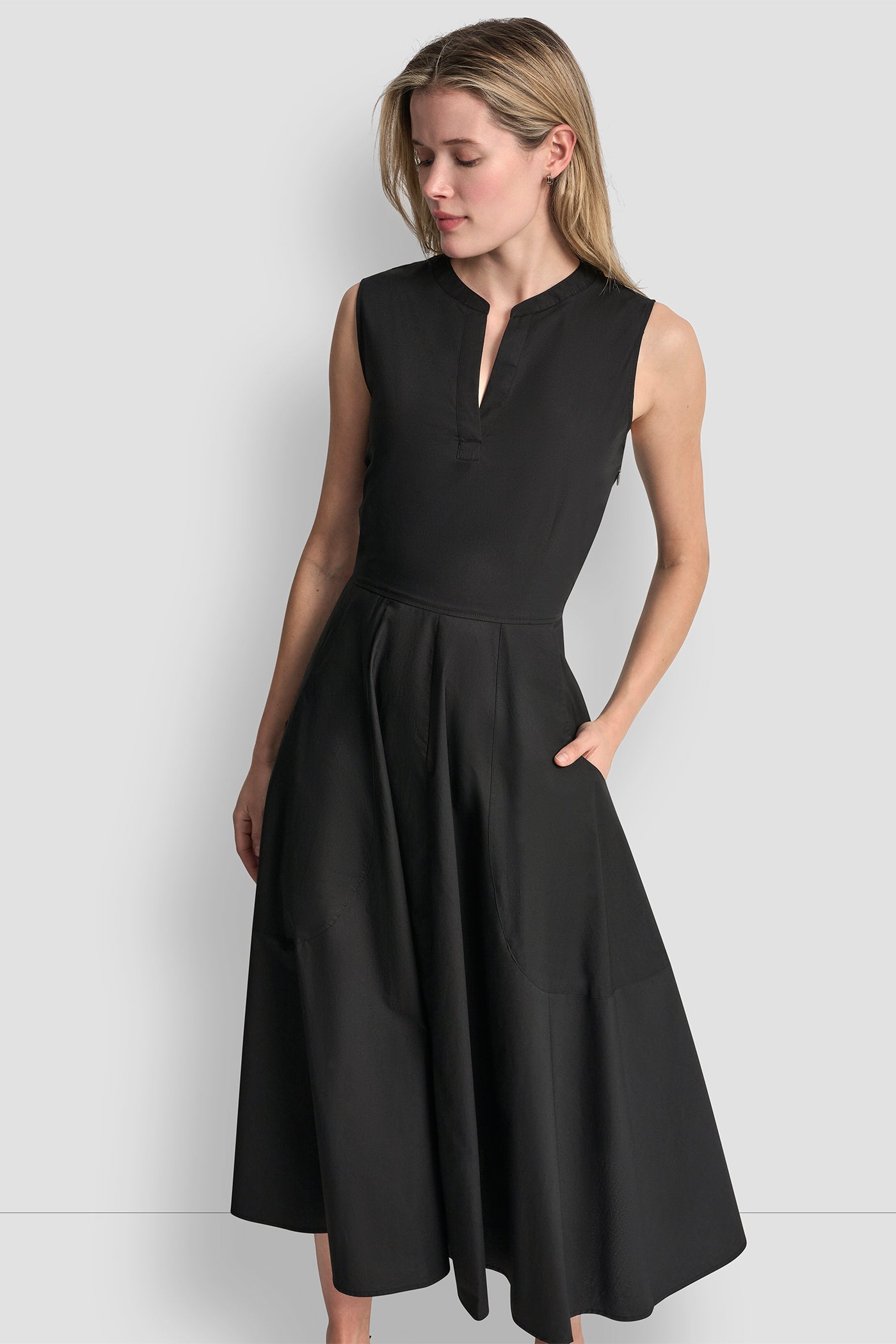 chinese dress ladies DKNY Women's v-Neck Side Knot,BLK, 4 at Amazon Women's Clothing store main image 1
