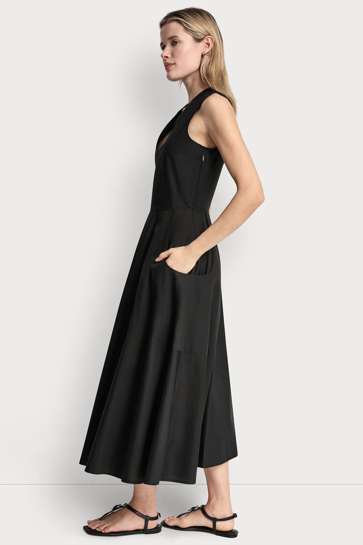 POPLIN V-NECK MIDI DRESS VIEW 4 | DKNY JEANS