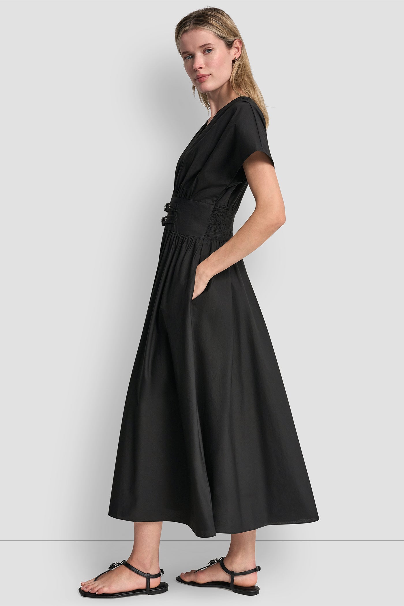 SMOCKED MIDI DRESS WITH BUCKLE VIEW 3 | Dresses & Jumpsuits