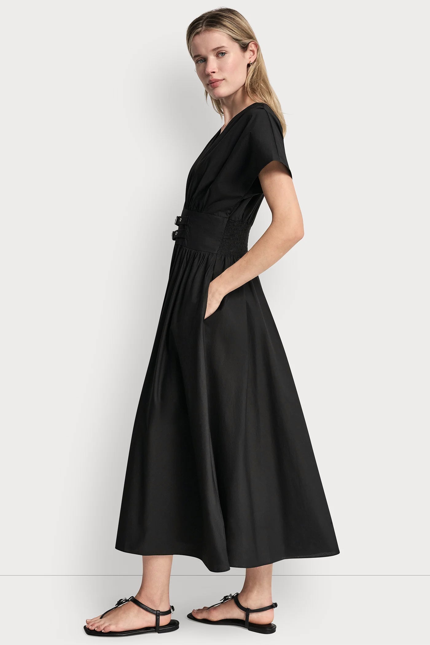 SMOCKED MIDI DRESS WITH BUCKLE VIEW 4 | MUST-HAVES