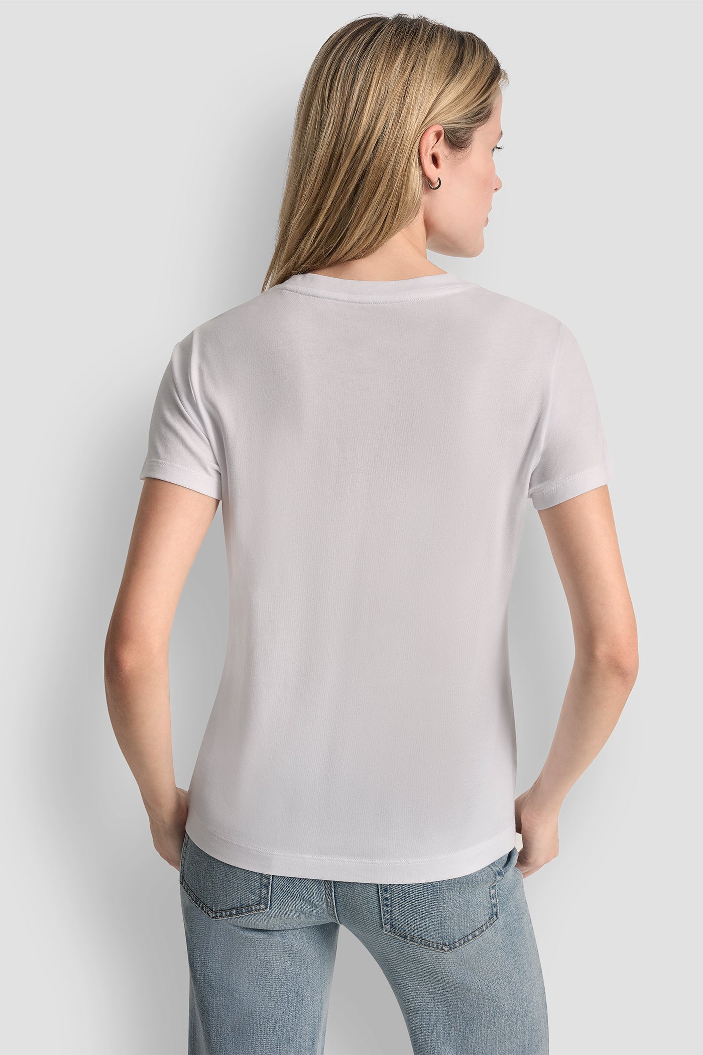 White/Silver DKNY JEANS STACK LOGO RHINESTONE TEE, BACK VIEW | Tees & Tanks