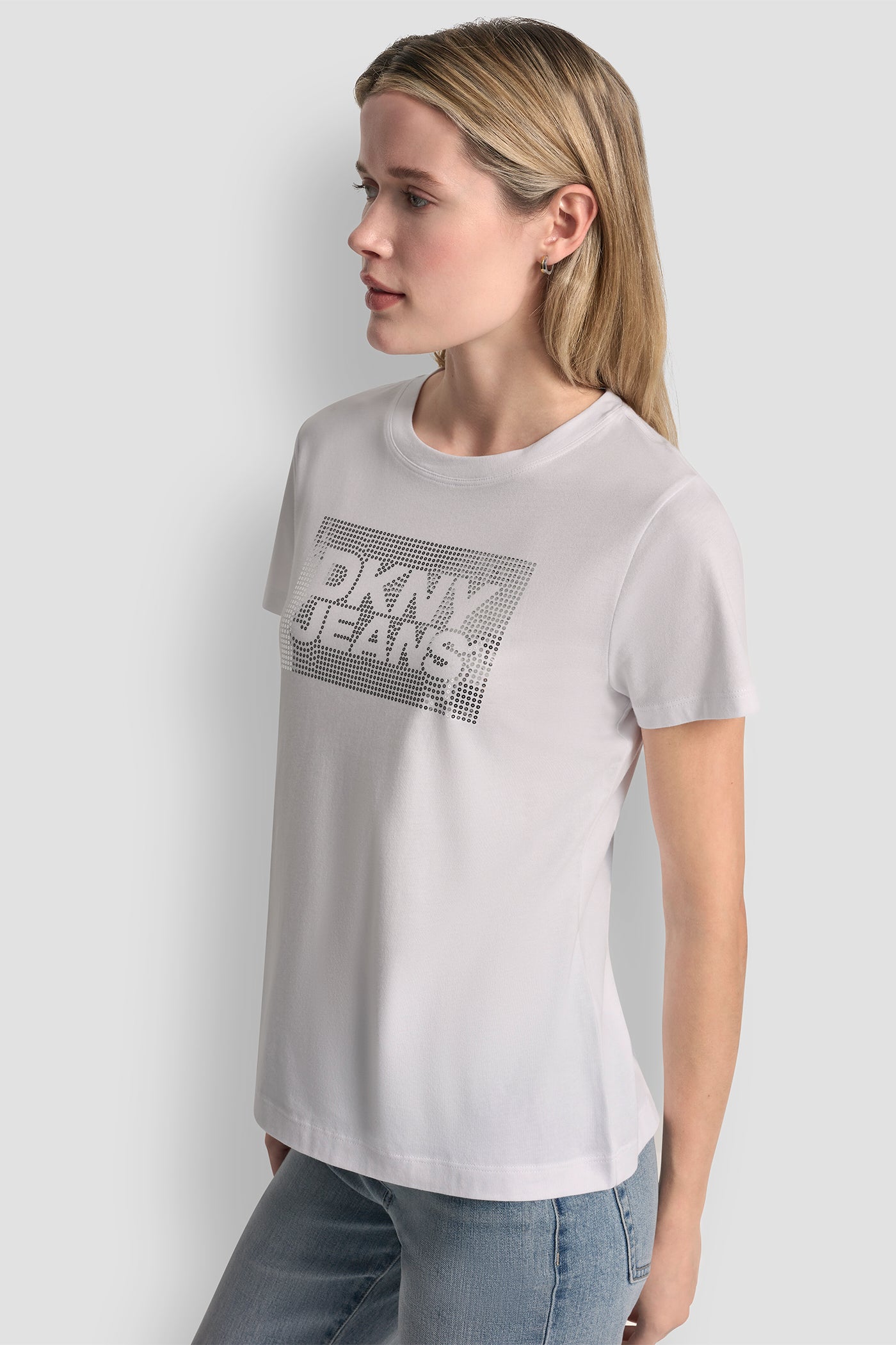 DKNY JEANS STACK LOGO RHINESTONE TEE VIEW 3 | Tees & Tanks