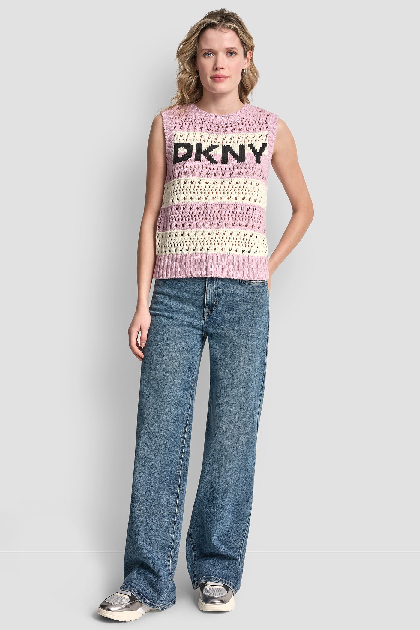 STRIPED POINTELLE STITCH SWEATER VIEW 4 | Tees & Tanks