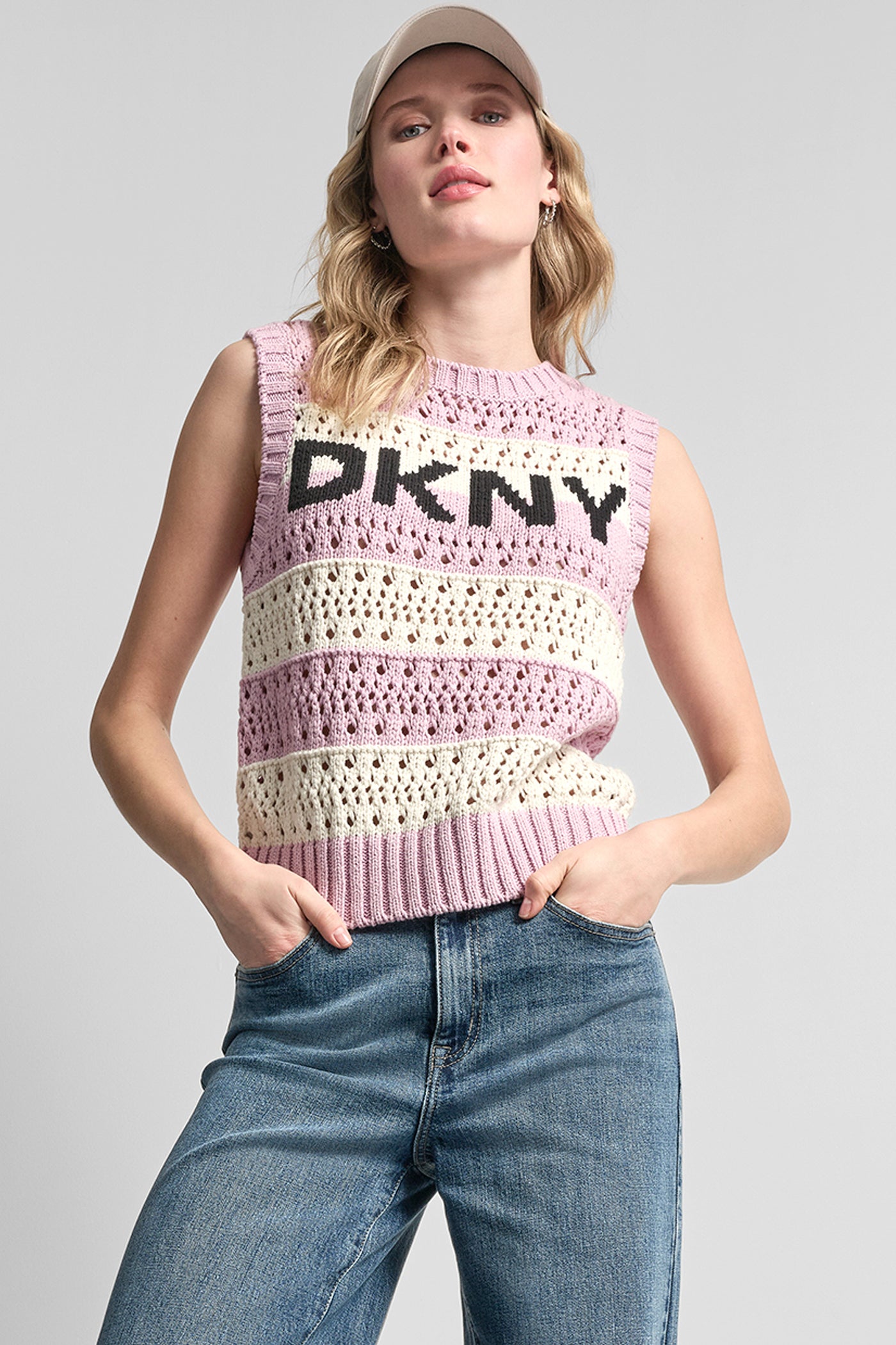 STRIPED POINTELLE STITCH SWEATER VIEW 1 | Tees & Tanks