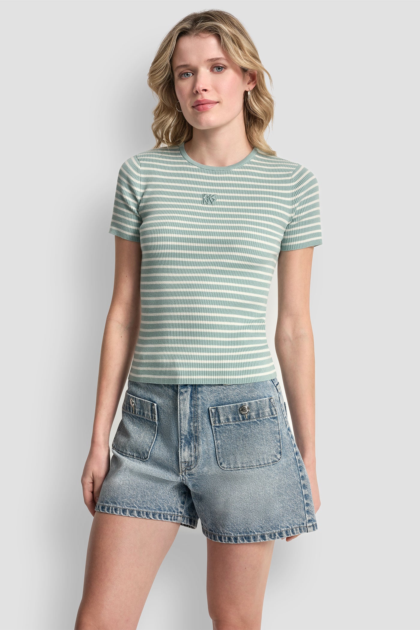 Mineral/Ivory CREW NECK STRIPED TEE, VIEW 2 | SPRING 2026
